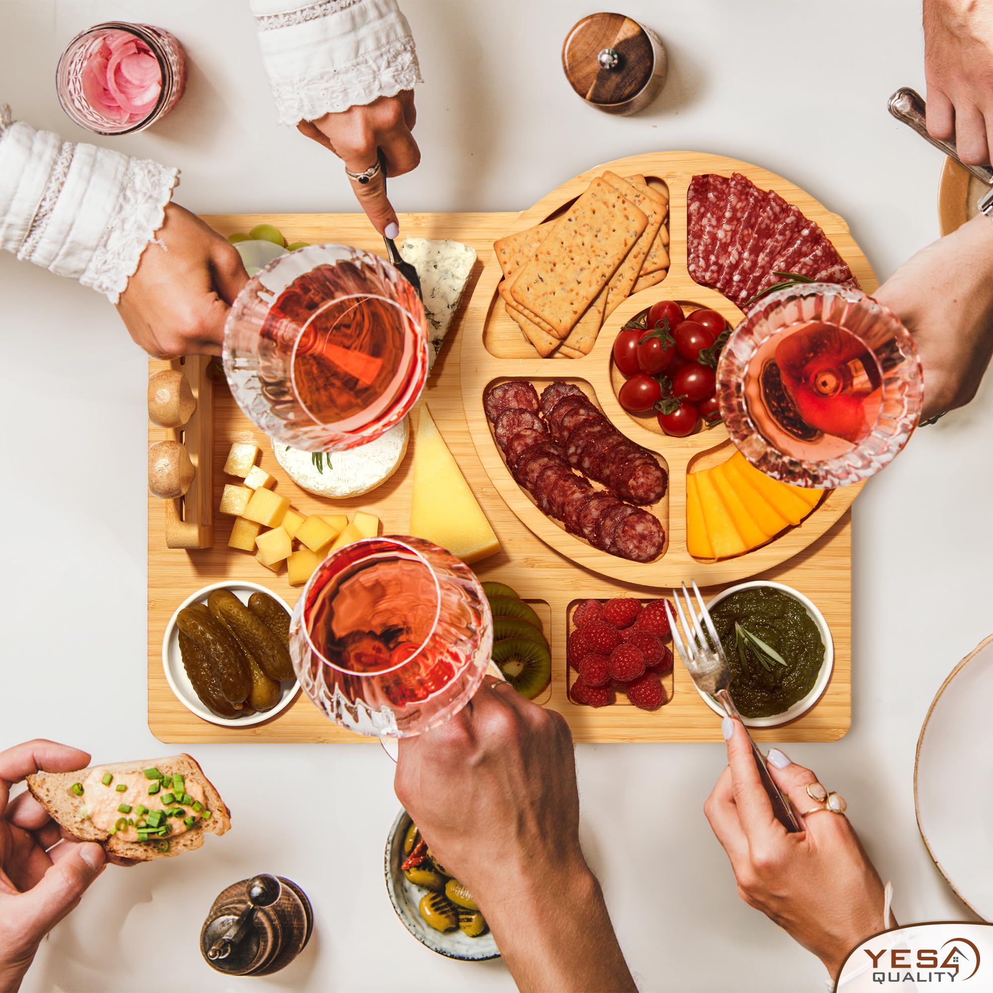 Charcuterie Boards Deluxe Gift Set - 15 Pieces, Bamboo - Large Cheese Board + Tray for Mother's Day, Birthday, Housewarming, Wedding Shower