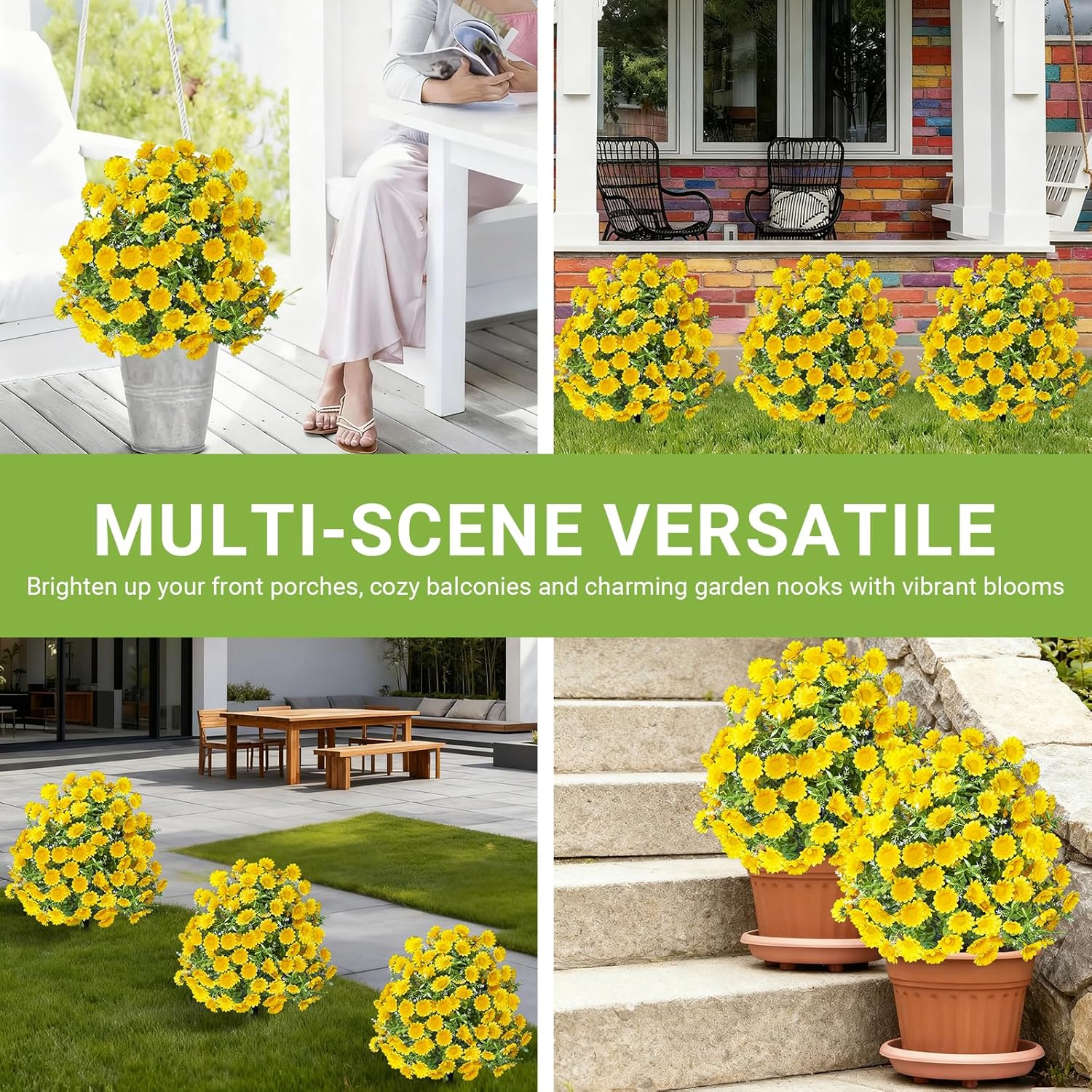 2 Pack Artificial Boxwood Topiary Ball Trees with Ground Spike for Outdoor, 21" Realistic Faux Shrubs with Daisies, UV Resistant Artificial Fake Bushes Plants for Home Garden Yard Porch Decor (Daisy)