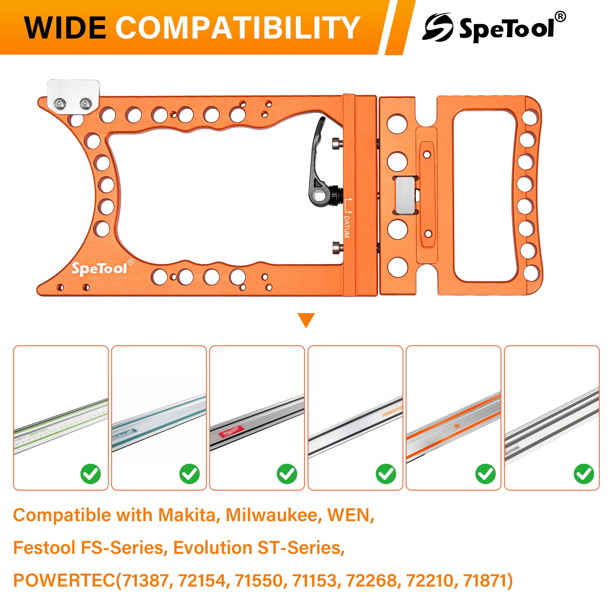 SpeTool Sierra cuadrada de precisión de 90°, ángulo recto de ±0.01°, carril de guía de sierra de carril, bloqueo rápido y protección de riel, extra grande y grueso, compatible con Festool, Makita