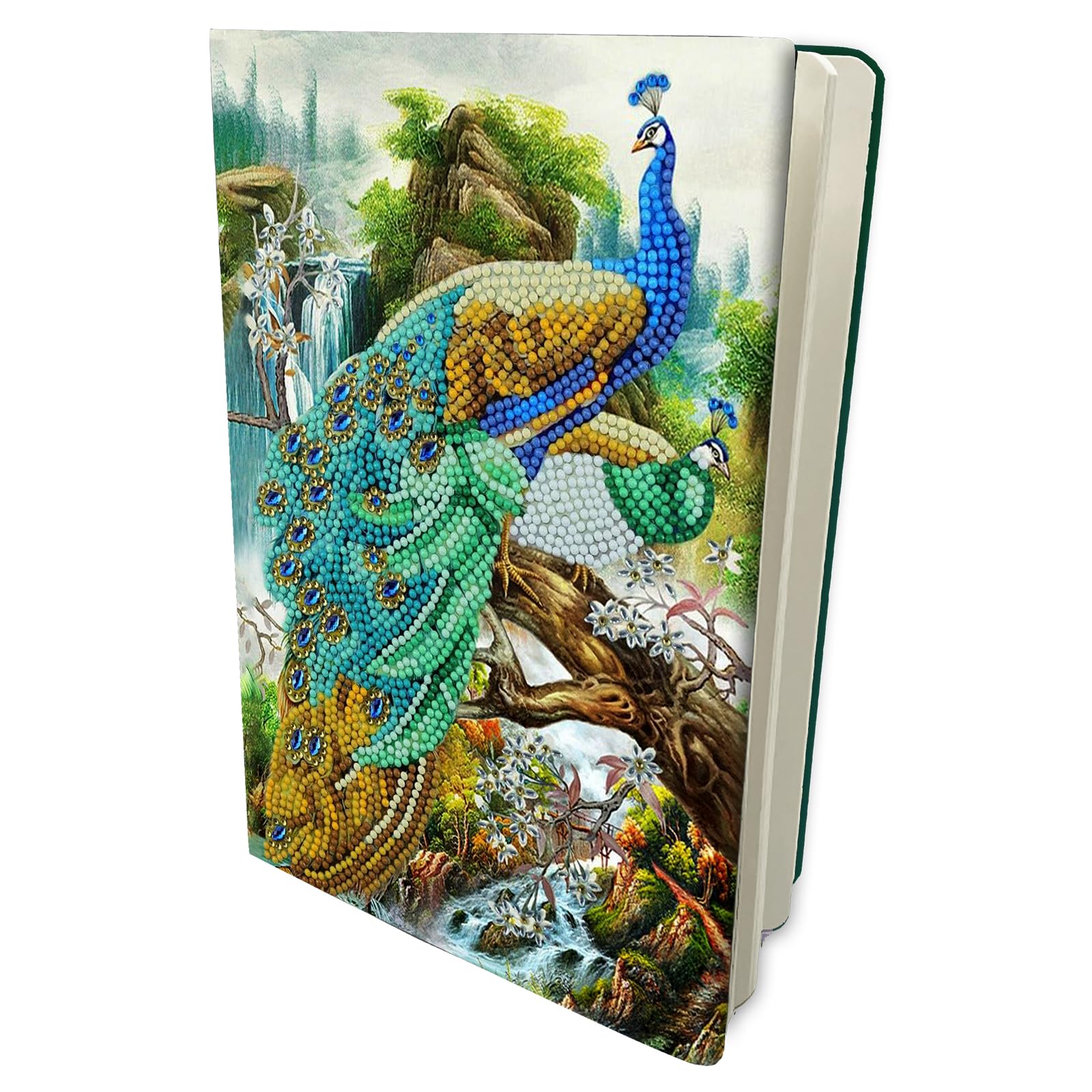 Crystal Art Diamond Painting Notebook - Peacock Waterfall Notebook Kit - Create a Sparkling Notebook Cover using Crystals - For ages 8 and up