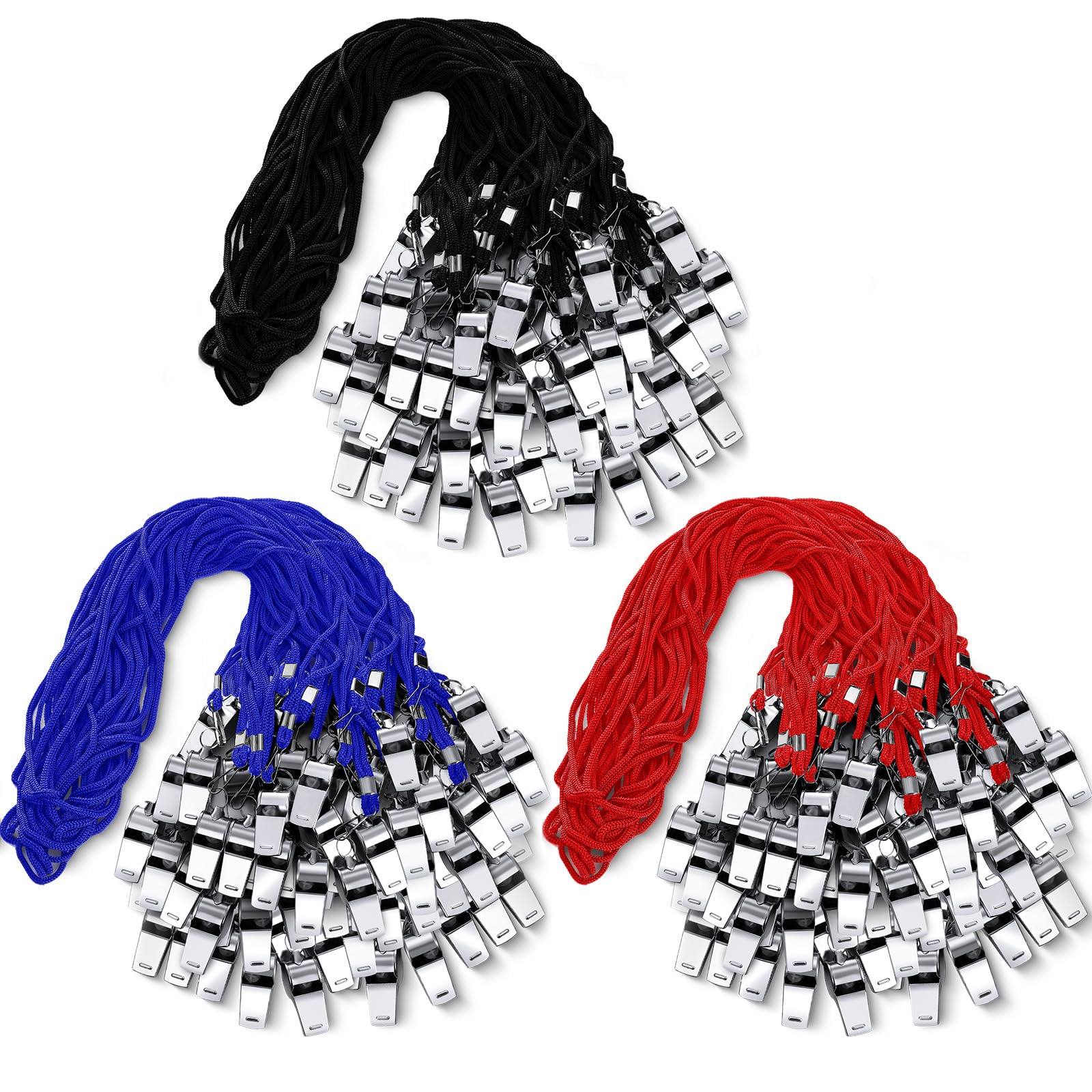 Kingdder 100 Pcs Metal Referee Whistle Bulk for Coach Whistles for Adults with Lanyard Stainless Steel Sports Whistle Emergency Loud Sound Whistle for