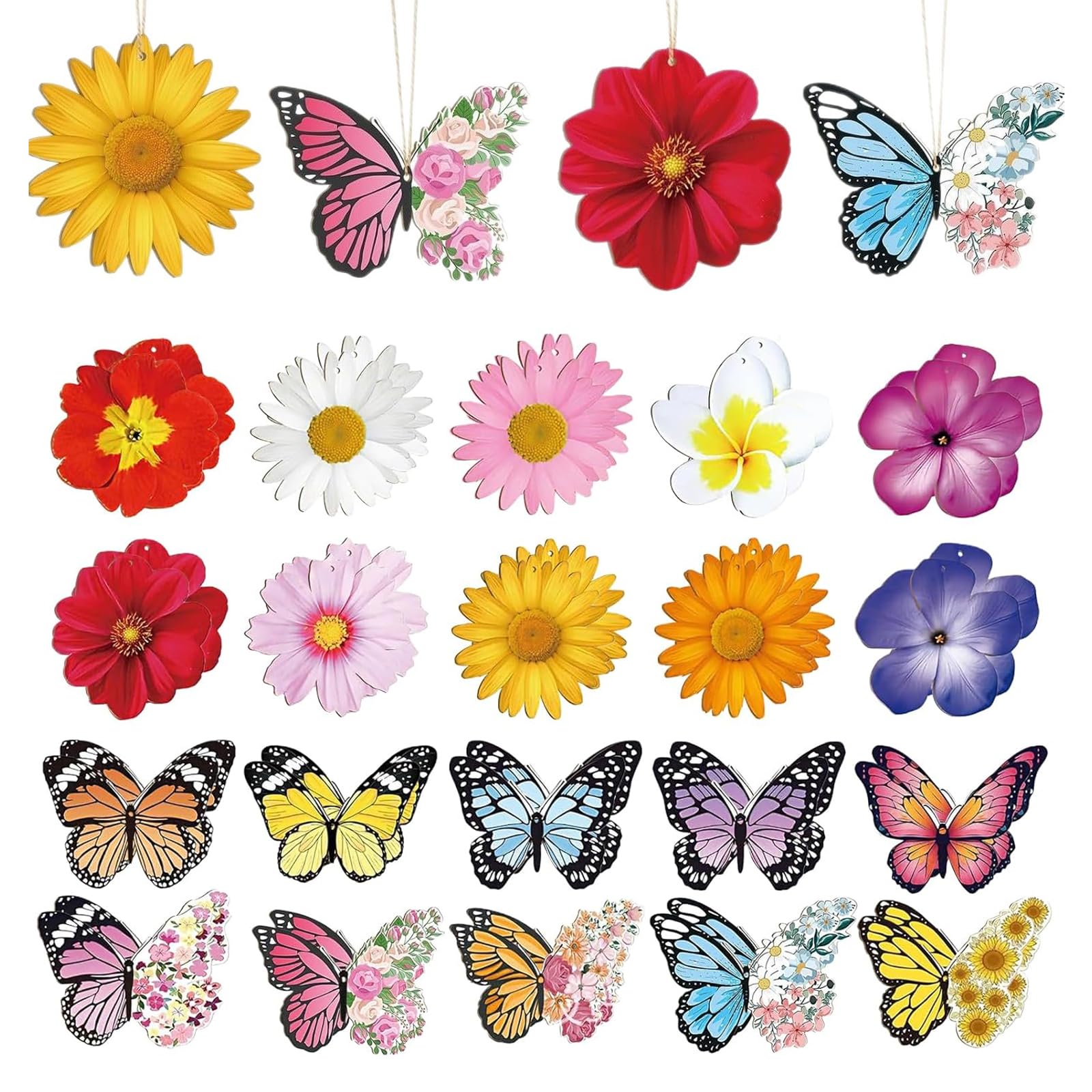 40 Stück Frühlingsdeko zum Aufhängen, Holz Deko Anhänger für Zweige, Frühlingsdeko Innen, Deko Frühling Hängend, Blumen Schmetterlinge Hängedeko Frühling, für Zweige Türen Fenster Decken Gärten Höfen