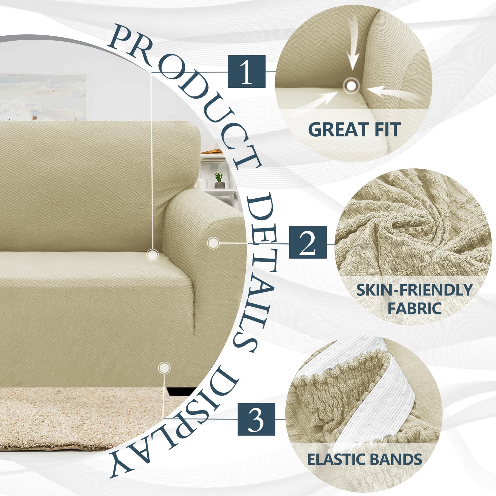 Ystyle Copridivano 3 Posti Con Braccioli, Super Elasticizzato Copri Divano, Copridivano Antigraffio Gatto, Copridivani Antiscivolo Antimacchia, Universale Sofa Cover Moderno, Beige Chiaro