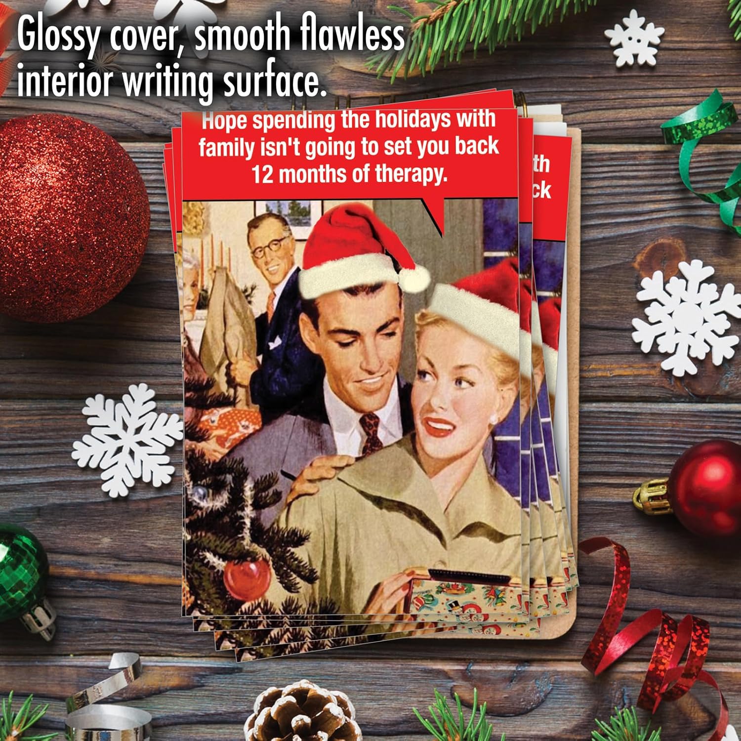 NobleWorks 12 Funny Retro Christmas Cards w/Envelopes - Boxed Holiday Greeting, Bulk Stationery (1x12 Design) 12 Months of Therapy C7135XSG-B12x1