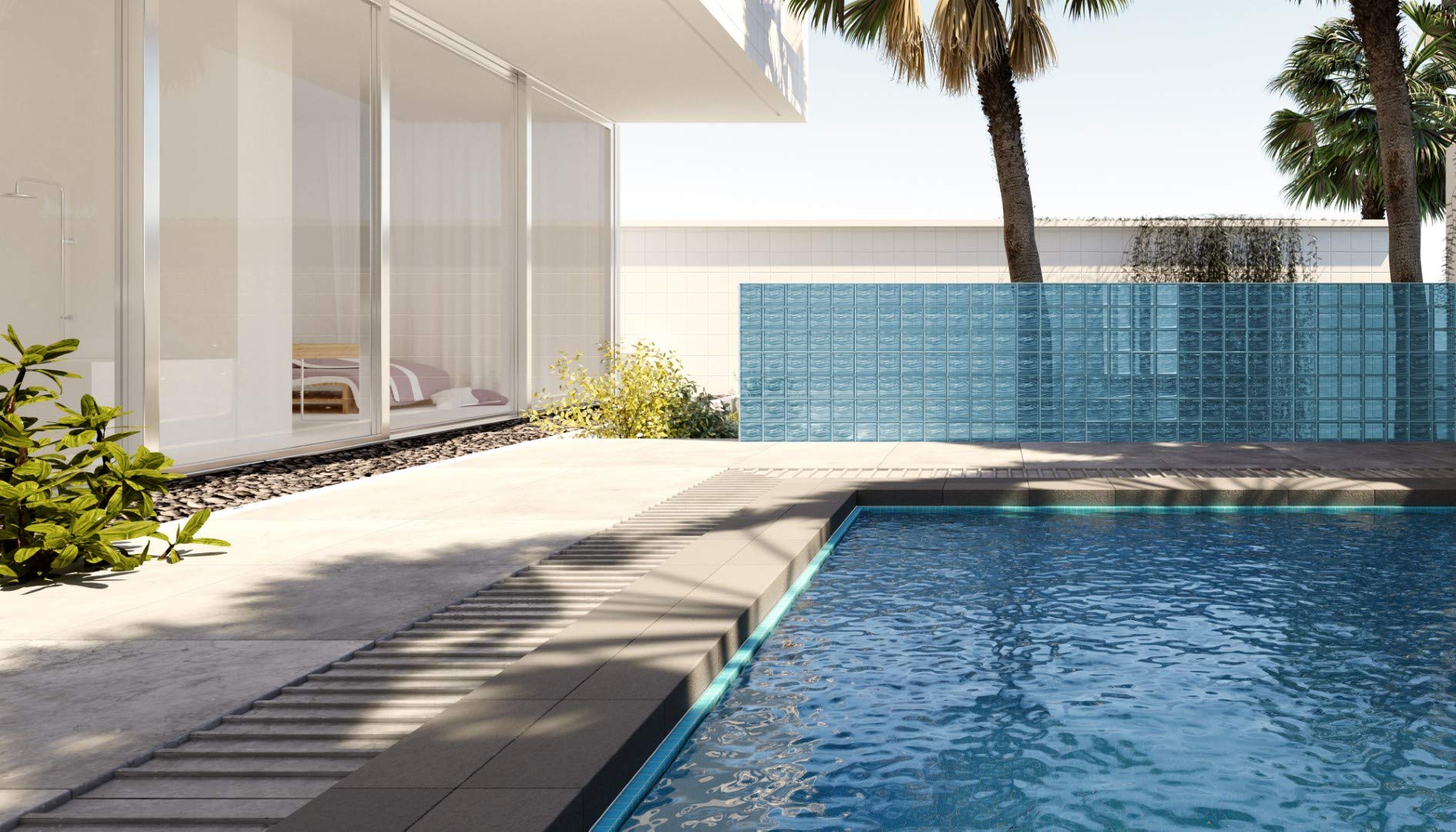 Bloque de vidrio Bormioli Rocco Agua Reflejos Indigo | cm 19x19x8 | Unidad de venta 1 caja de 6 pzas