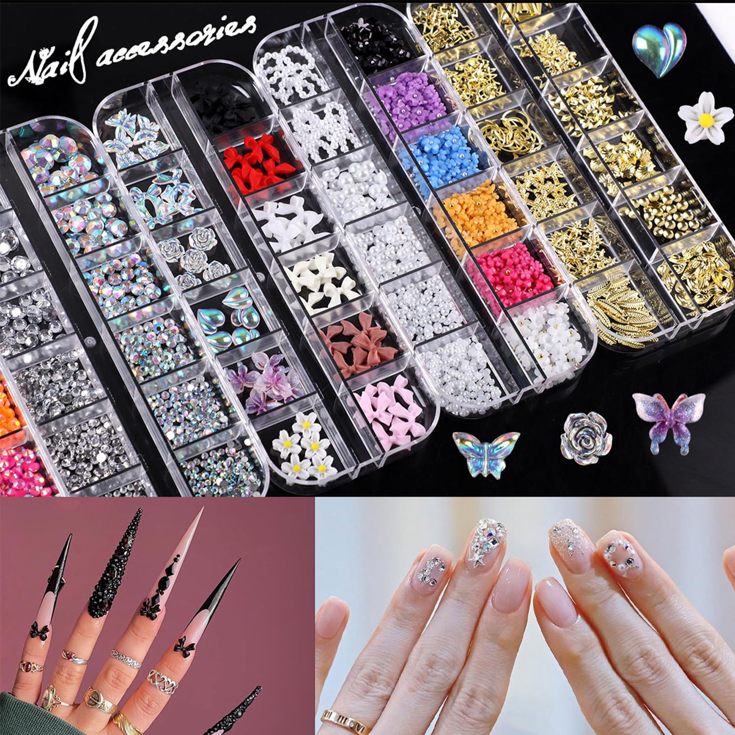 3500 Pièces Strass Ongle Nail Art, Bijoux Ongles Nail Art 3D Strass pour Ongle Avec Pince à Epiler et Stylo de Cueillette Strass Ongles pour Décoration de Ongle Visage Vêtements