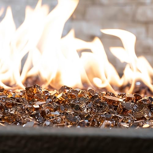 Miniatura 2 de MSI Vidrio ignífugo marrón cobre, rocas de vidrio templado reflectante de 12 pulgada de alto brillo para propano o chimenea de gas natural, rocas de