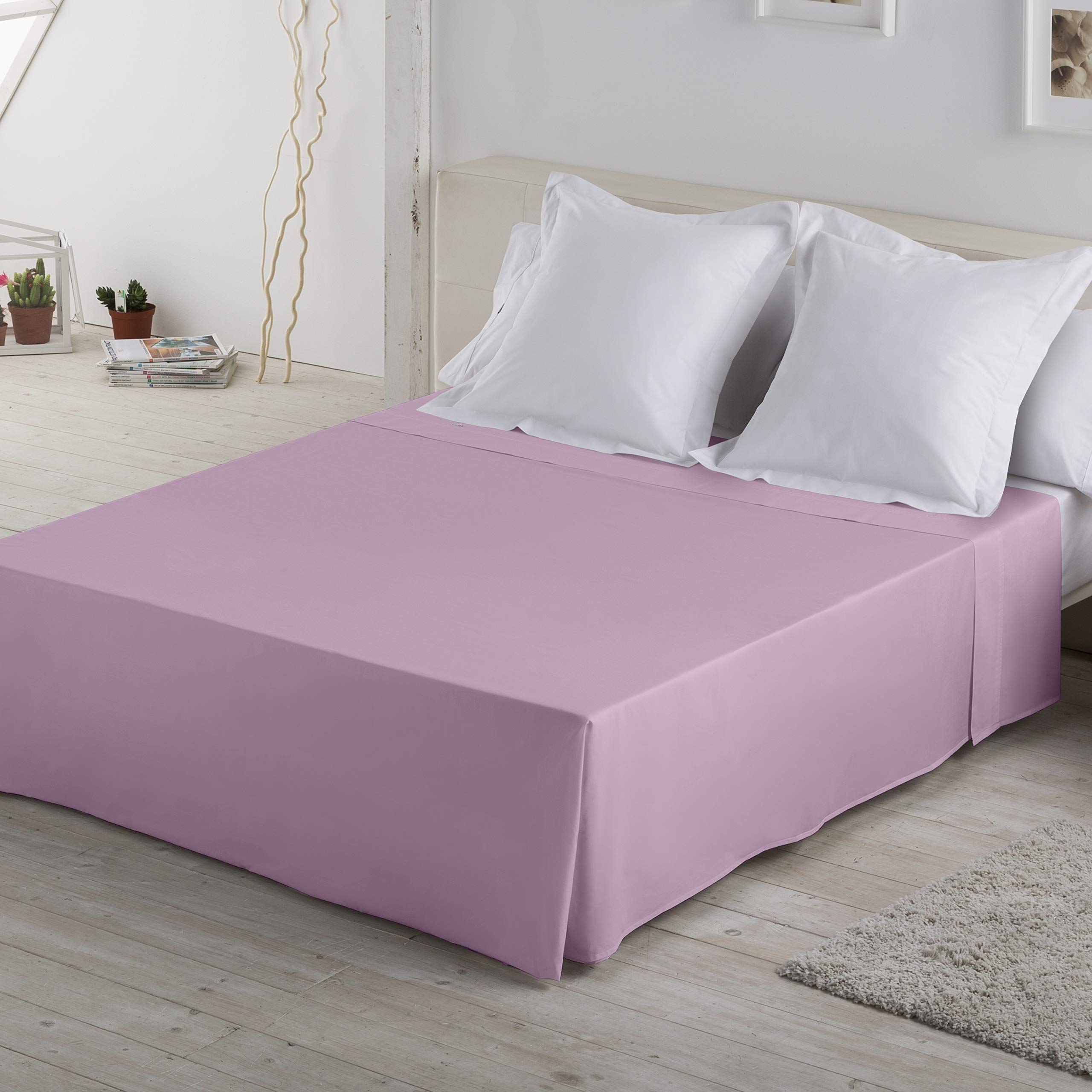 SABANA ENCIMERA color malva - Cama de 135/140 100% algodón - 144 hilos