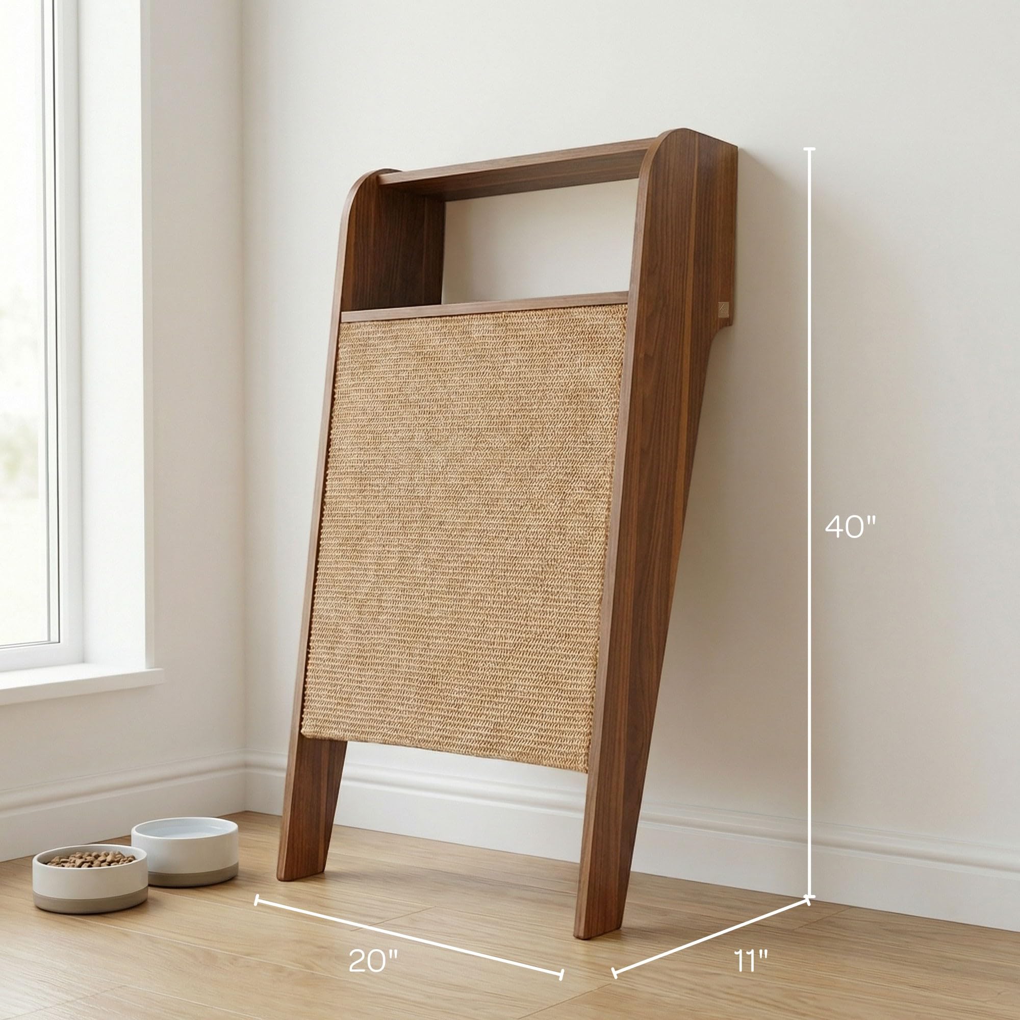 Wesley Cat Scratcher – Multi-Purpose Wall Shelf for Entryways, Sisal Scratching Surface for Cats, Shelf for Keys & Décor, Engineered Wood, 20”x11”x40”, Stylish & Durable – Walnut - image 6