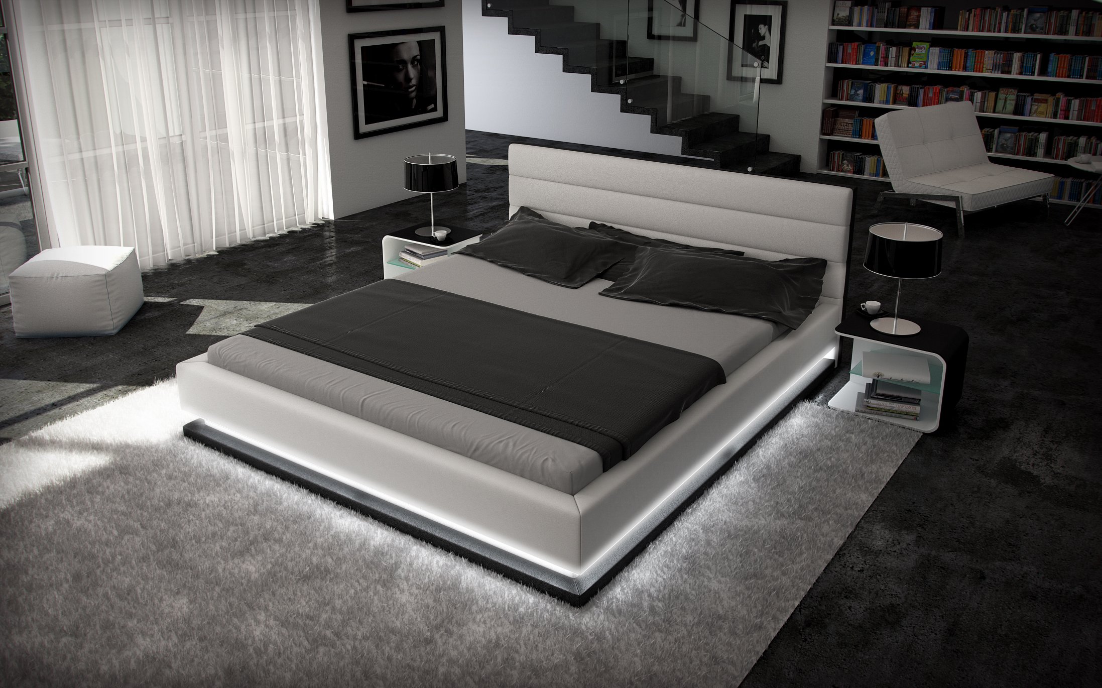Sofa Dreams - Divano letto ad acqua, 180 x 200 cm, luce della luna bianca con illuminazione a base d'acqua, doppio montaggio facile per letto matrimoniale e misure disponibili in altre misure in pelle artificiale letto di design