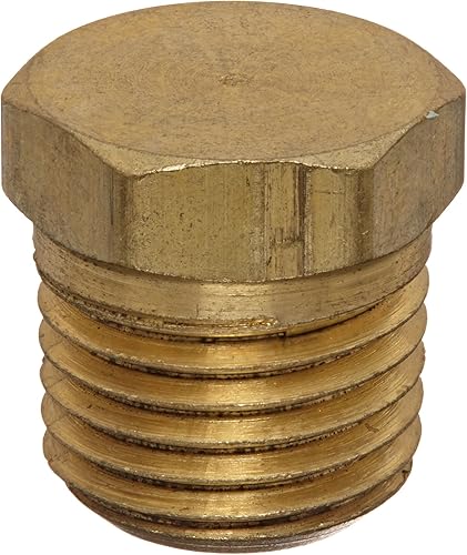 Anderson Metals 56121 Brass Pipe Fitting, Cored Hex Head Plug, 1/4" NPT Male Pip
