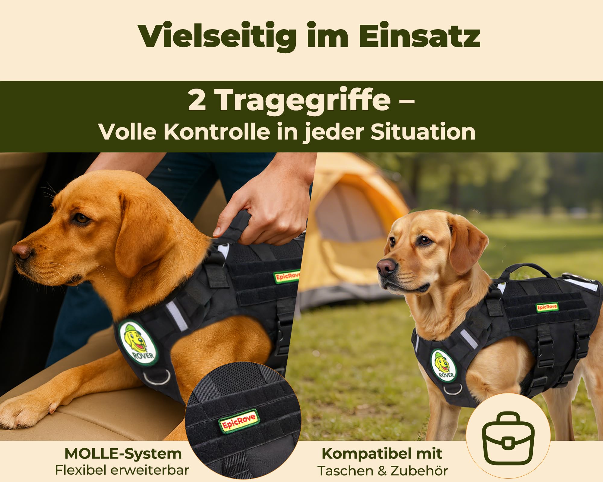 Hundegeschirr für mittelgroße & große Hunde – Modell RoveVest Air, leicht & atmungsaktiv, verstellbar, ideal für Spaziergänge, Wandern & Outdoor-Abenteuer (L)