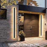 Vista 2 de Paquete de 2 luces LED de pared LED de 32 pulgadas de largo, 24 W, impermeable, IP65, blanco cálido, 110 V, lámpara de pared rectangular negra