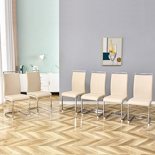 Miniatura 9 de AZmac Juego de 4 sillas de comedor modernas de cuero, sillas de cocina sin brazos, sillas de comedor con asiento acolchado tapizado y patas cromadas