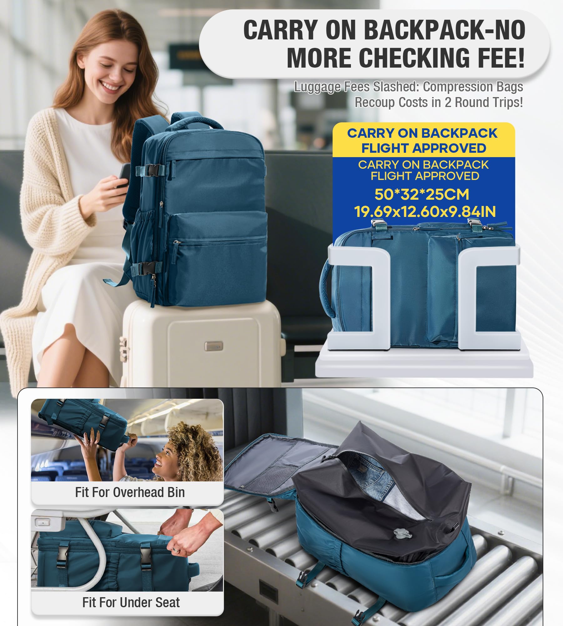 Zaino da Viaggio Grande Zaino Sottovuoto Con Pompa Donna da Escursionismo Sportivo da Esterno impermeabile Zaino Casual Laptop da 15.6 Pollici Borsa da Viaggio Uomo Blu