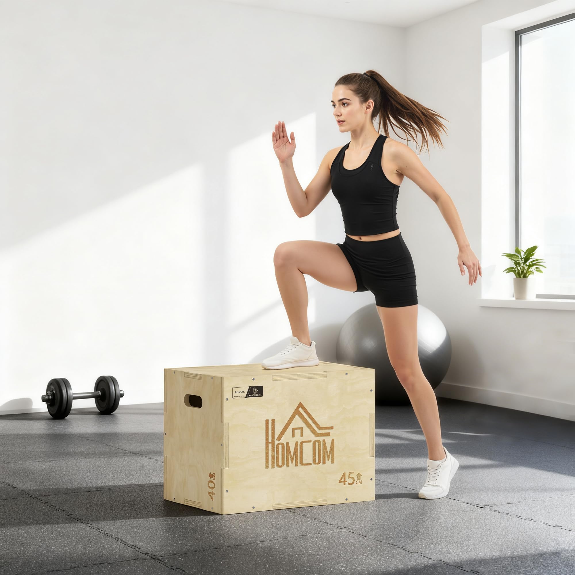 HOMCOM Box jump pliométrico 3 en 1 - Colaboración Aosom.fr x FFHandball - aparato caja de salto musculación fitness & crossfit plyobox para entrenamiento de caja