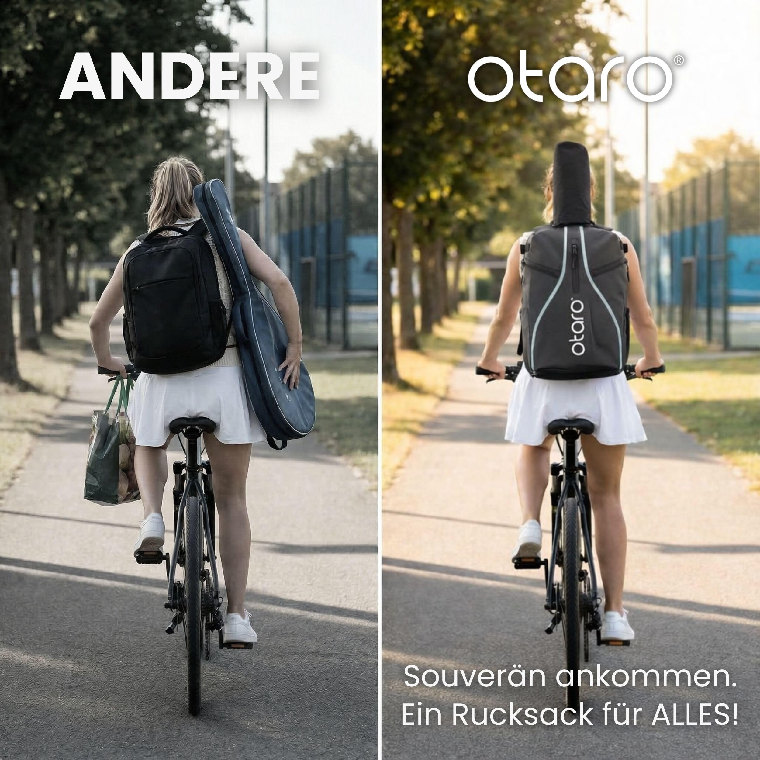 Otaro Tennisrucksack mit Schuhfach, Laptop- & Thermofach für 2 Schläger | 42 L | Tennistasche Herren | Getränk- & Ballfach | Tennistasche Damen inkl. Regenschutz & Wäschesack