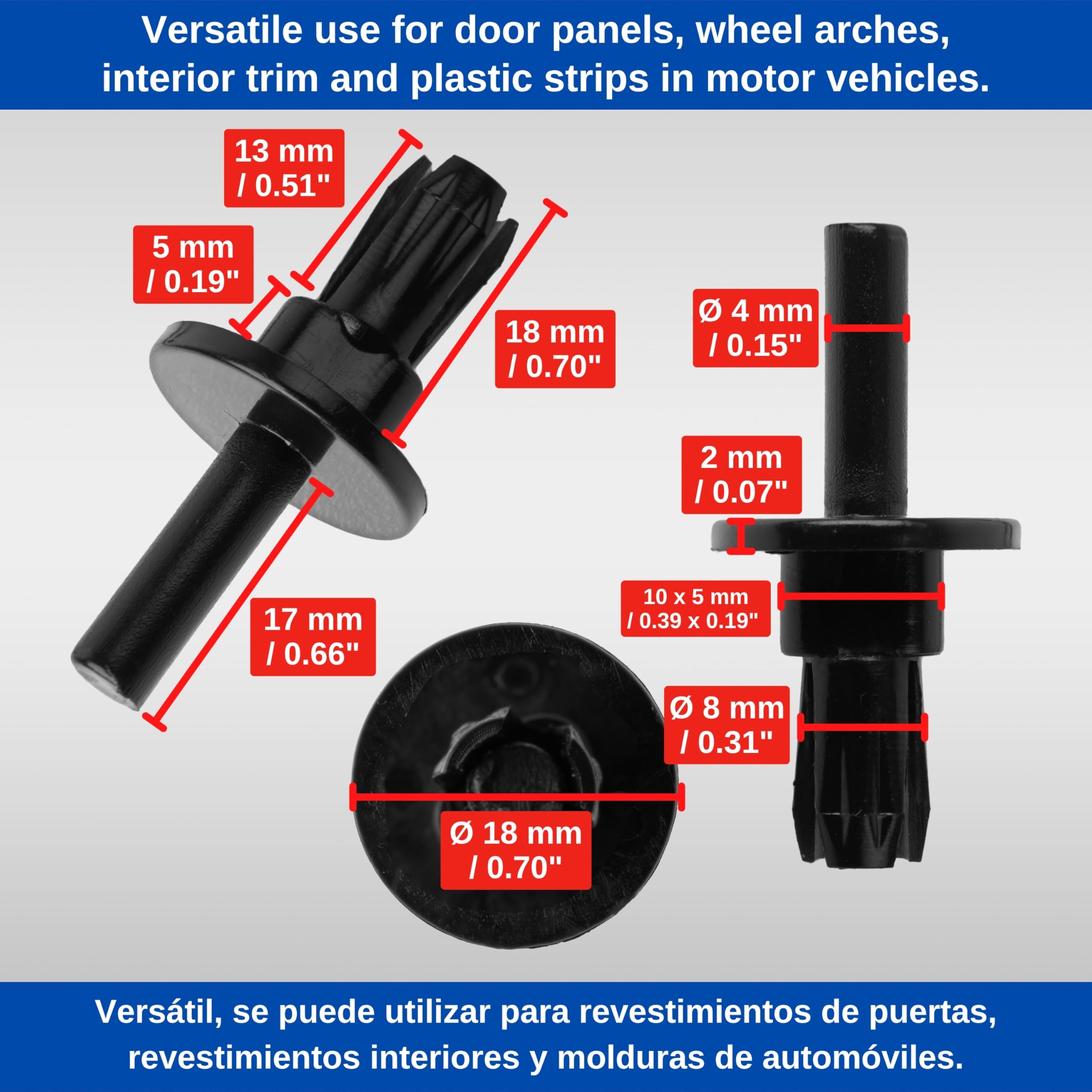 30 Rivetti In Plastica Per Auto – 4 Mm – Clip Fermo Pannelli Paraurti – Colore Nero - 6