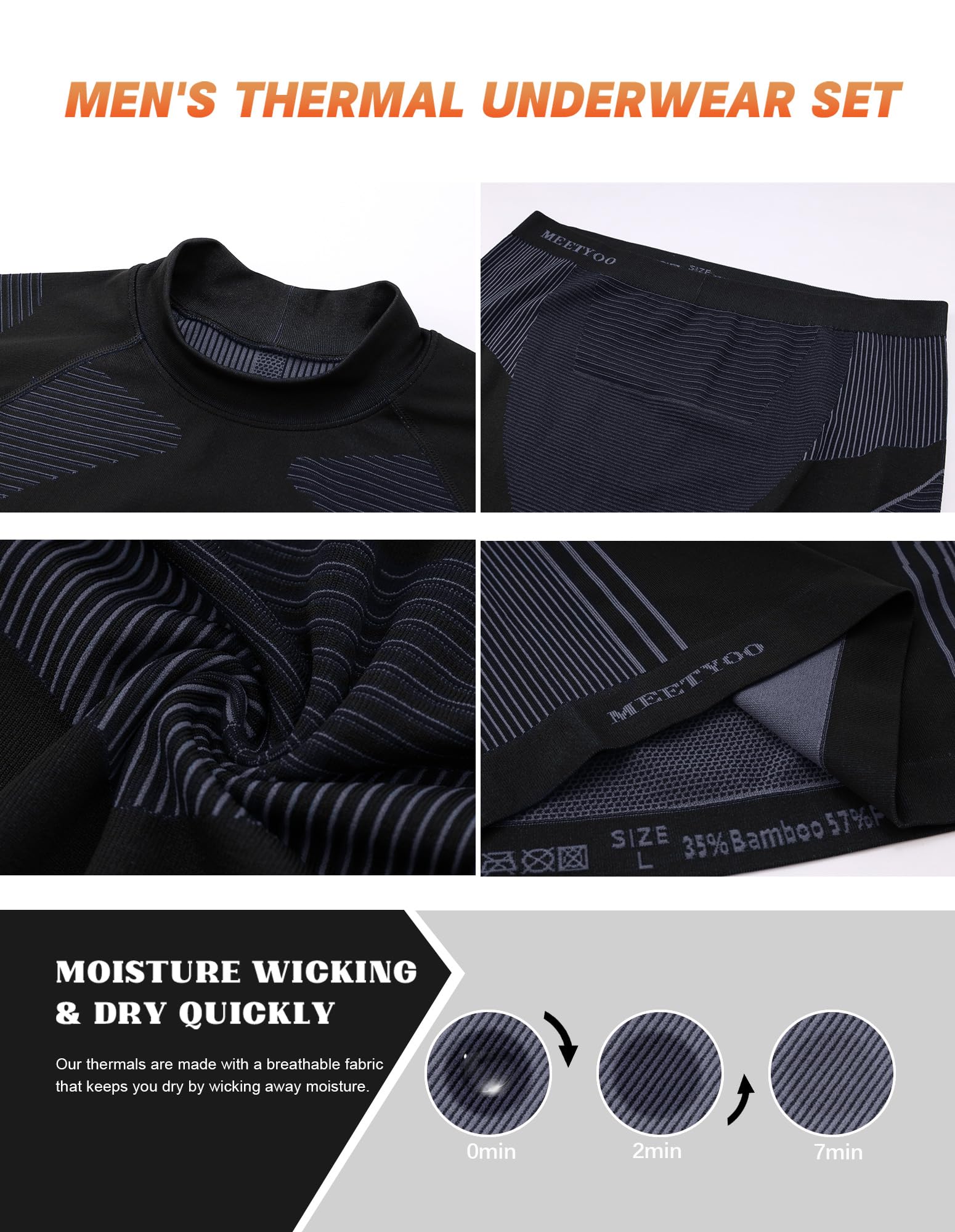 MEETYOO Biancheria Intima Termica Set Uomo Abbigliamento Termico Intimo da Uomo Mantieni Caldo in Autunno e Inverno Abbigliamento caldo adatto per lo sci, la corsa e le attività all'aperto