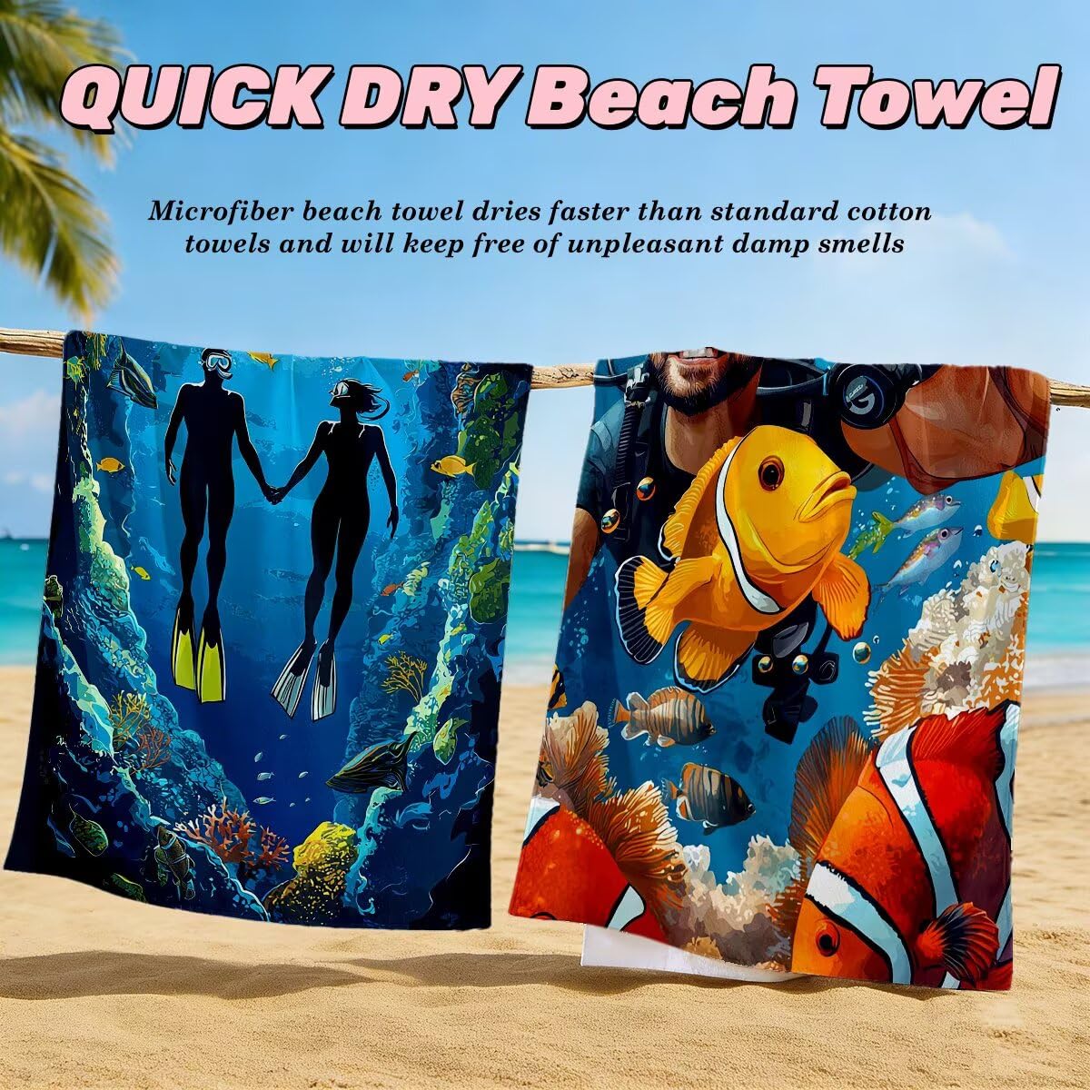 Toalla Playa 90x180 cm, Toalla Gimnasio Microfibra Secado Rapido, Juego de 2 Antiarena Toallas de Playa, Ligera Compacta Toallas Microfibra Grande para Viaje, Regalo Hombre Regalo Mujer (Océano) -4767