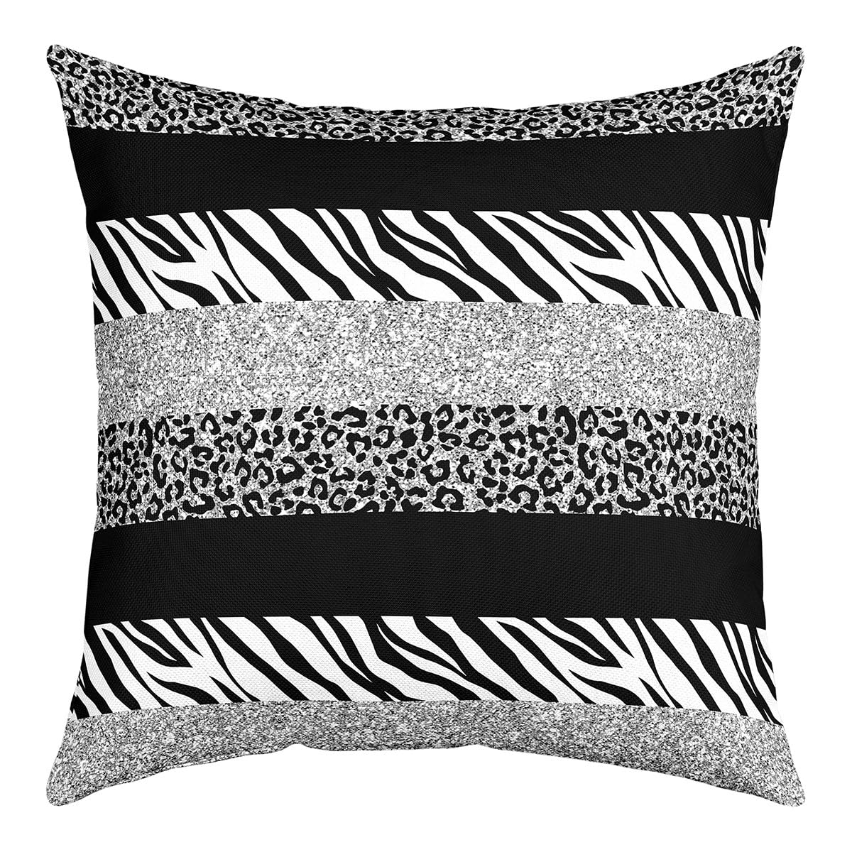 richhome Gray Leopard Print Throw Pillow Cover 24x24 Inch Black White Zebra Print Cushion Cover For Kids Teens Adults Glitter Stripes Wild Animal Skin Cushion Case For Couch Bedroom โ image 1