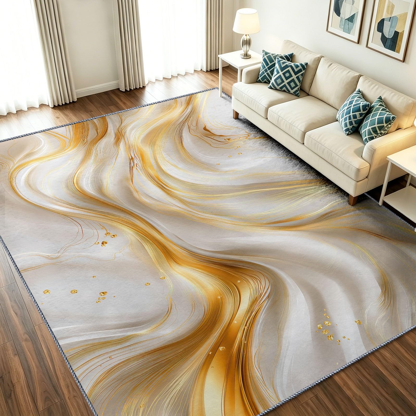 Générique Tapis 80 x 150 cm Poil Ras Ultra Doux, Moderne Abstrait Lavable en Machine et Antidérapant, Marbre Sable Mouvant Vague Tapis Chambre Interieur Couloir Entrée Cuisine