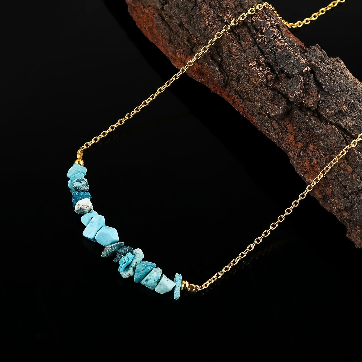 TGH Natural Gemstone Chip Bar Necklace for Women - Healing Crystal Stone Jewelry - 16+2 Inch Gold Plated Adjustable Chain - Image 4