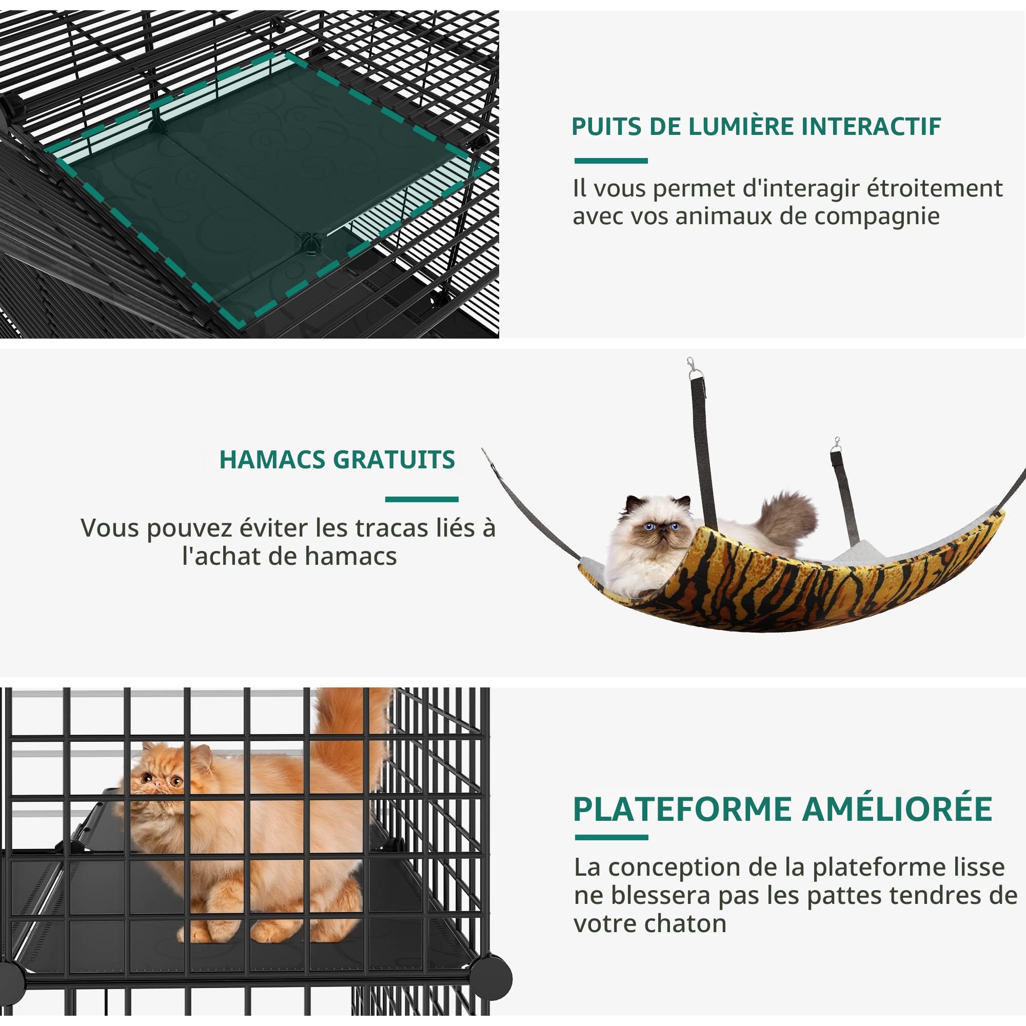 YITAHOME Grande Cage pour Chat d'intérieur, Enclos en Fil Métallique 4 Niveaux avec 4 Portes, 3 Échelles, Hamac, pour 1-3 Chats Lapin Chinchilla Noir
