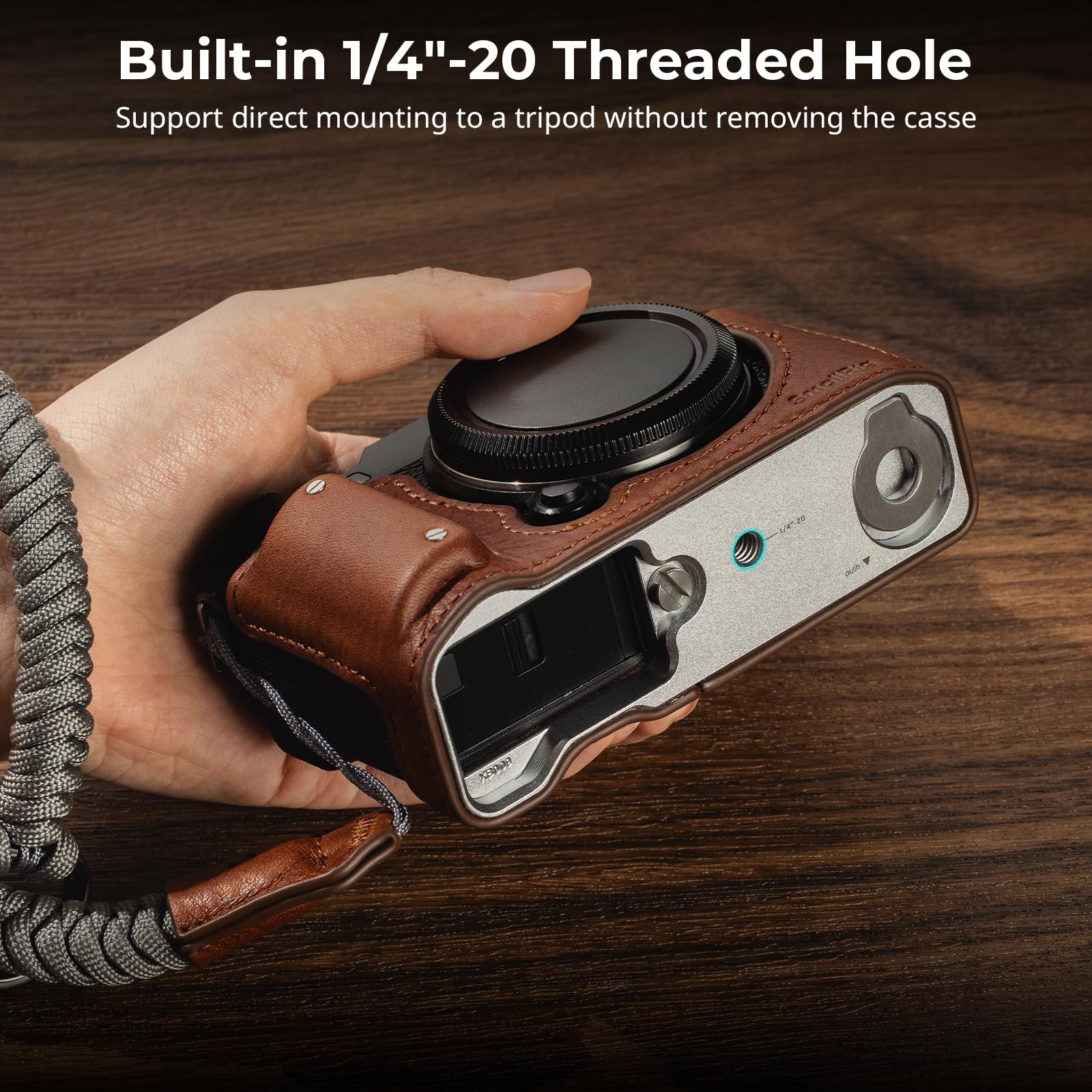 SMALLRIG X-M5 skórzane półetui zestaw do FUJIFILM X-M5, w tym skórzane półetui, pasek na nadgarstek, materiał z prawdziwej skóry, przenośny i chroniący (brązowy) - 4880, Brązowy, Praktyczny