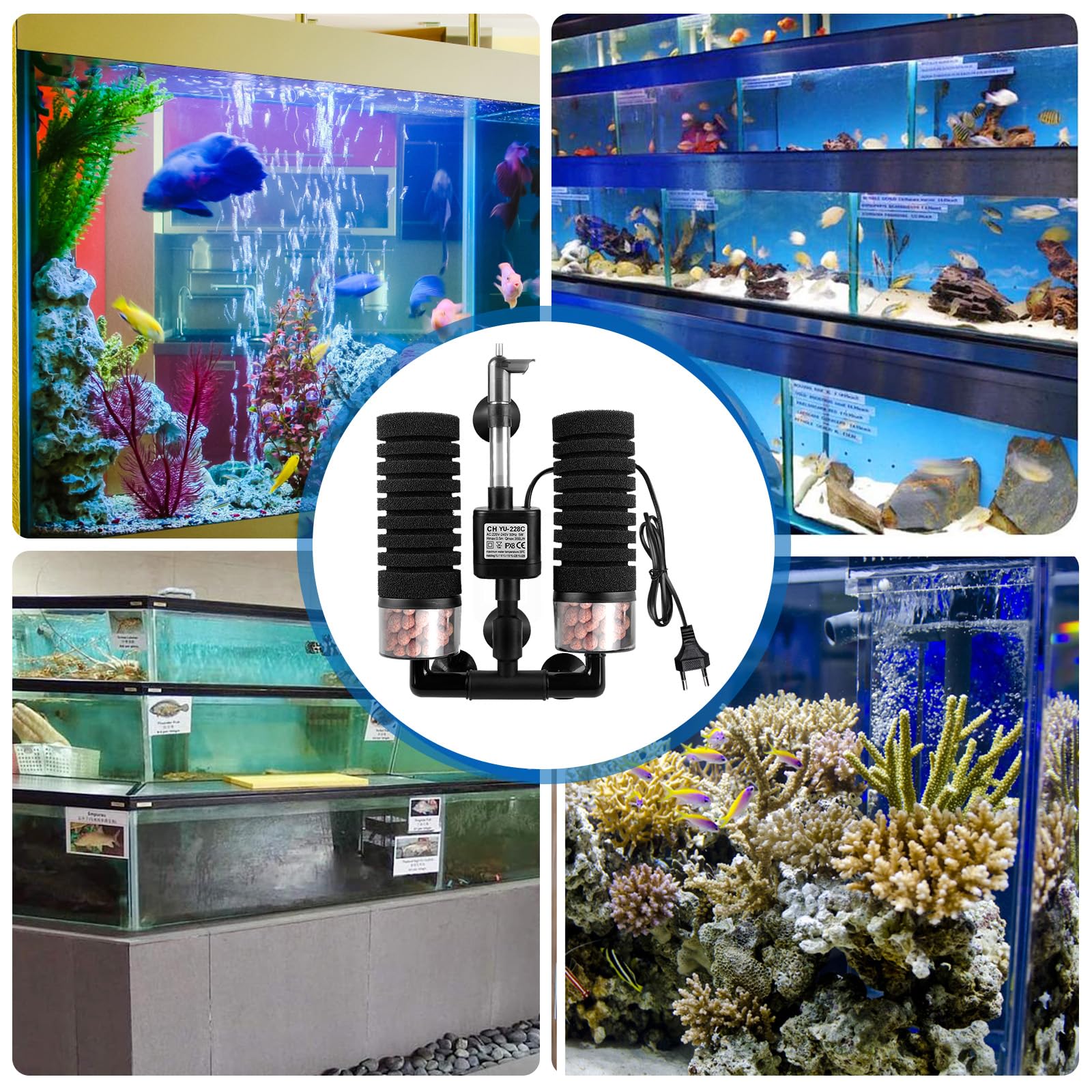 BORDEAG Filtro in spugna per acquario, filtro in schiuma silenziosa, filtro per acquario con sfera filtrante, filtro elettrico per acquario, filtro per acquario, filtro in schiuma sommergibile, filtro