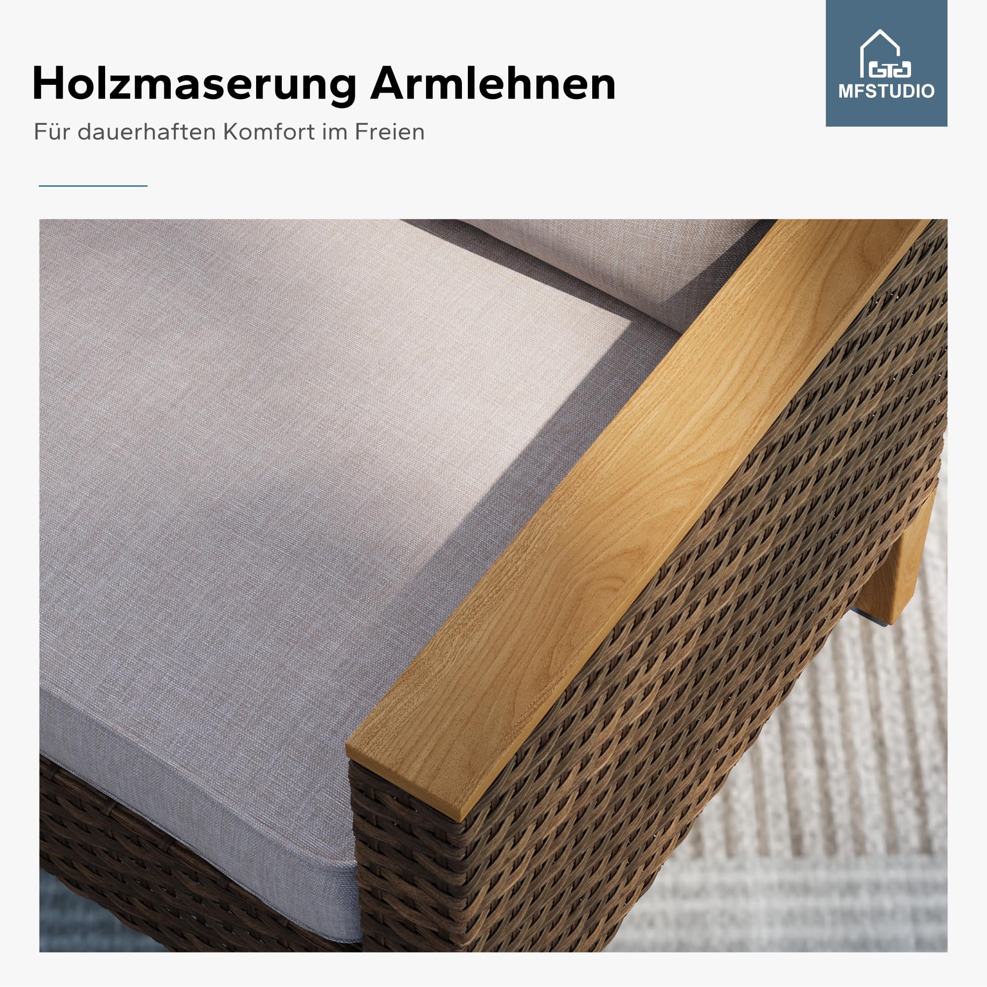 MFSTUDIO Polyrattan Lounge Set, Aktualisierte Rippen, 20% Dicker als Andere, Cushion PRO Fabric Wasserdicht, Leicht zu Reinigen. Gartenmöbel Wetterfest, Sitzgruppe für Garten.