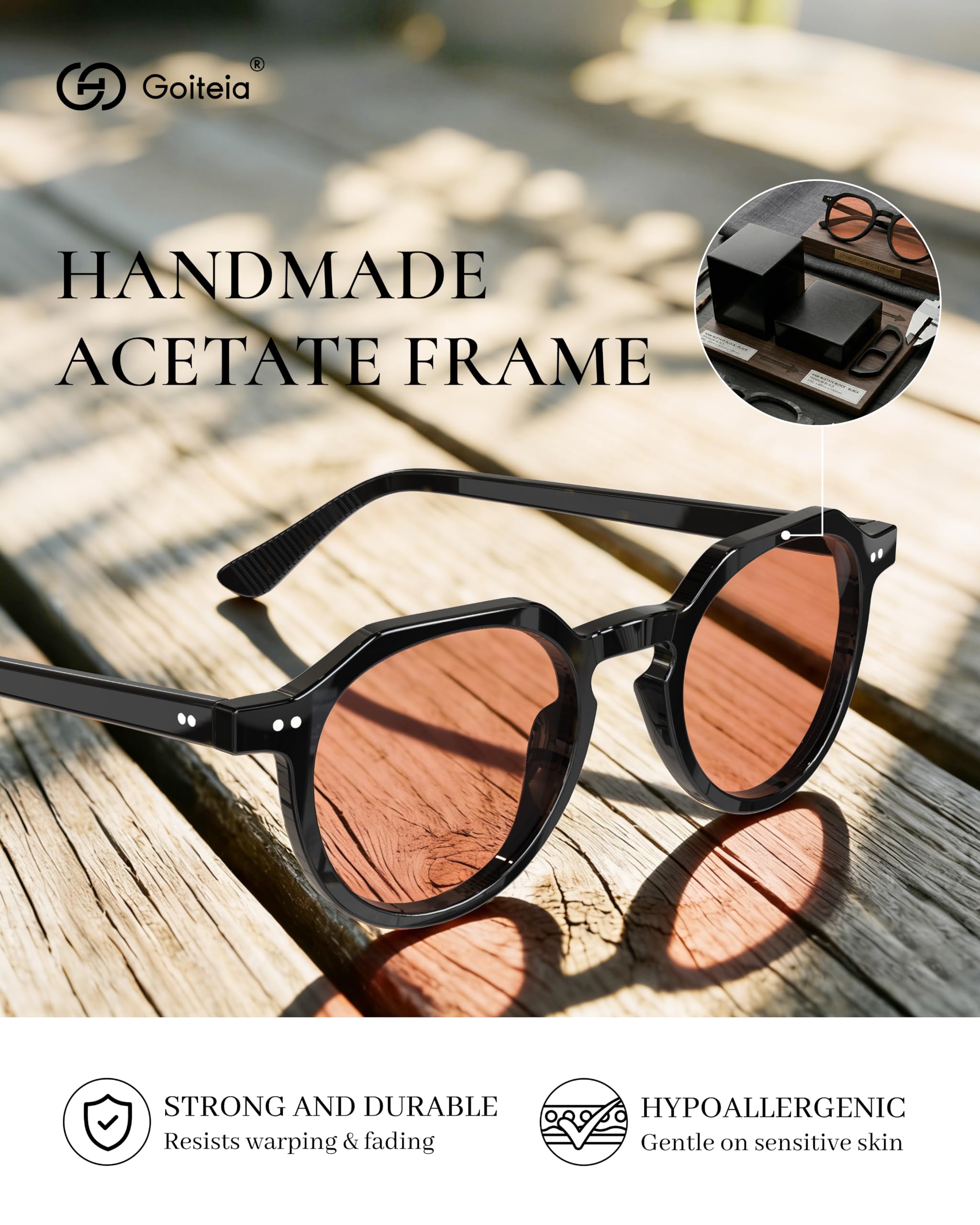 Goiteia FL-Rose Lunettes de migraine, lunettes de sensibilité à la lumière pour lumière fluorescente et lumière LED de bureau, monture en acétate faite à la main avec un look élégant au quotidien