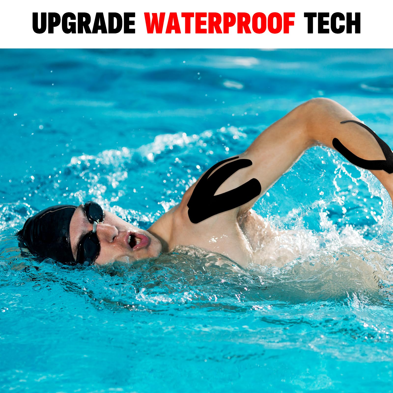 16 Rolls Kinesiology Tape, 2 inch x 16.4 Feet Waterproof Athletic Tape, Uncut Kinetic Tape, Elastic Muscle Tape, Sports Tape, Knee Tape for Exercise and Daily Use - Black