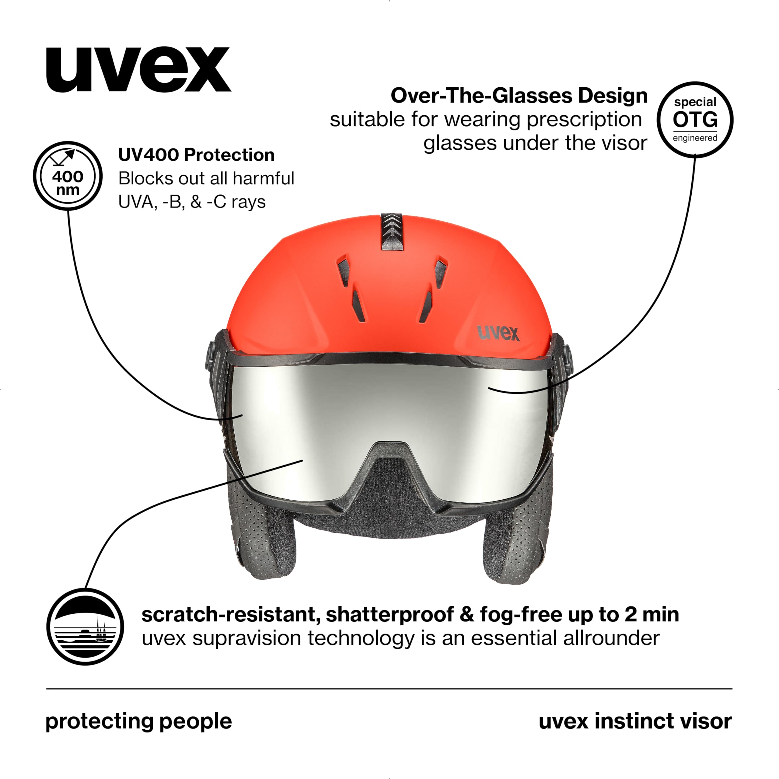 uvex instinct visor - kask narciarski unisex - z wizjerem - indywidualna regulacja wielkości - fierce red - black matt - 53-55 cm