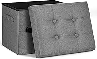 FaiPueStore Dark Gray Storage Ottoman: 350lbs Folding Footstool with Thicker Foam Seat, 17x13x13in Linen Bench for Living Room Bedroom Entryway