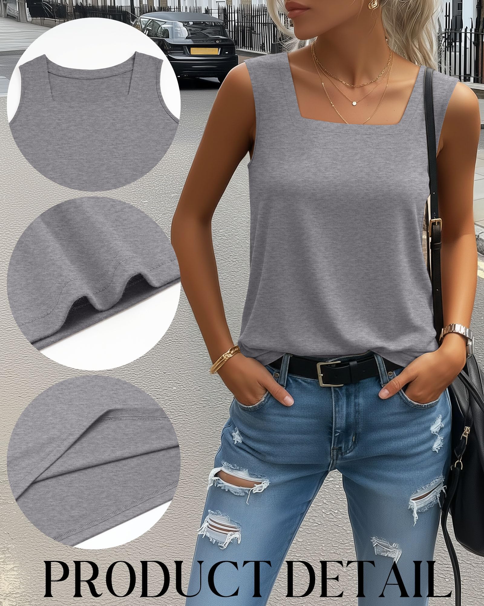 Confezione da 3 Canotte Estive da Donna Maglie Senza Maniche Casual vestibilità Ampia con Scollo Quadrato