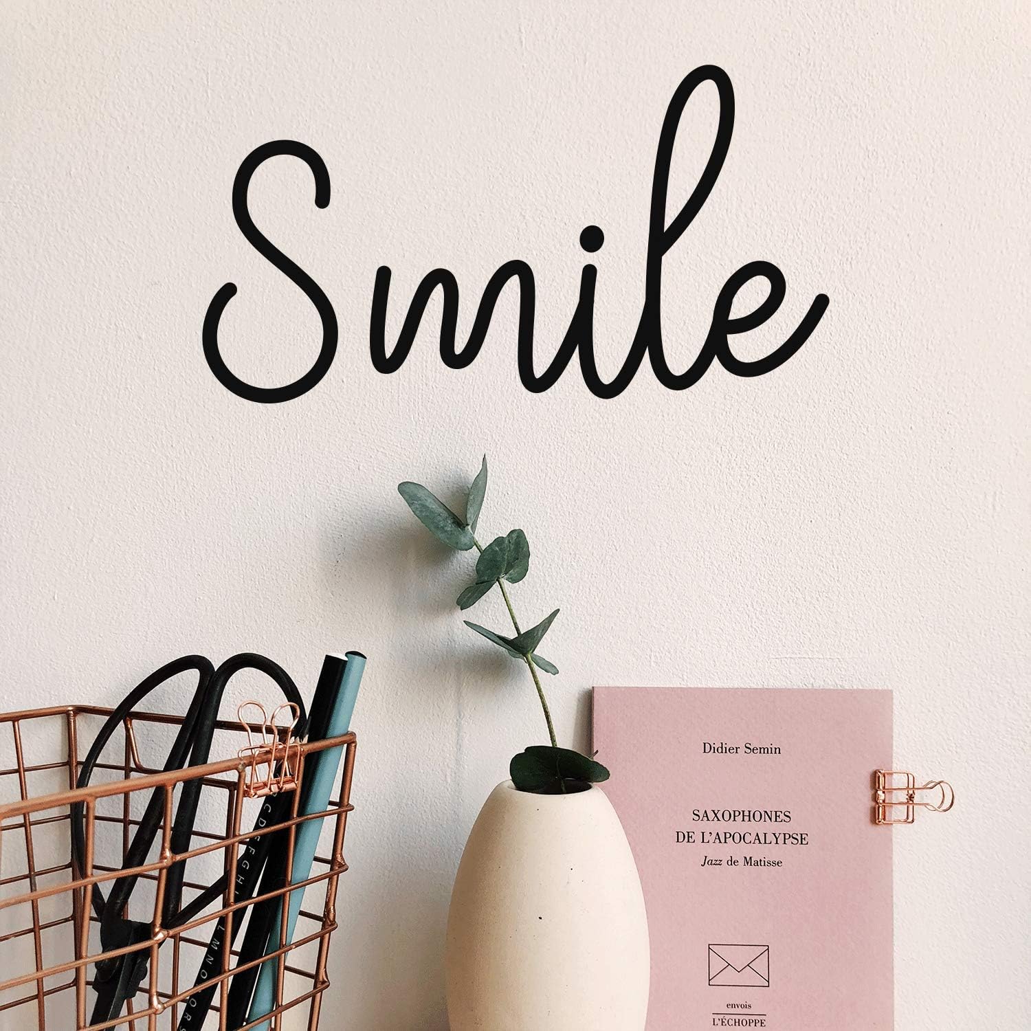 Vinyl Wall Art Decal - Smile - 10 x 18 - Modern Inspirational Positive Cute Quote Sticker for Home Office Bedroom Closet Living Room Work Space Apartment Decor (Black)