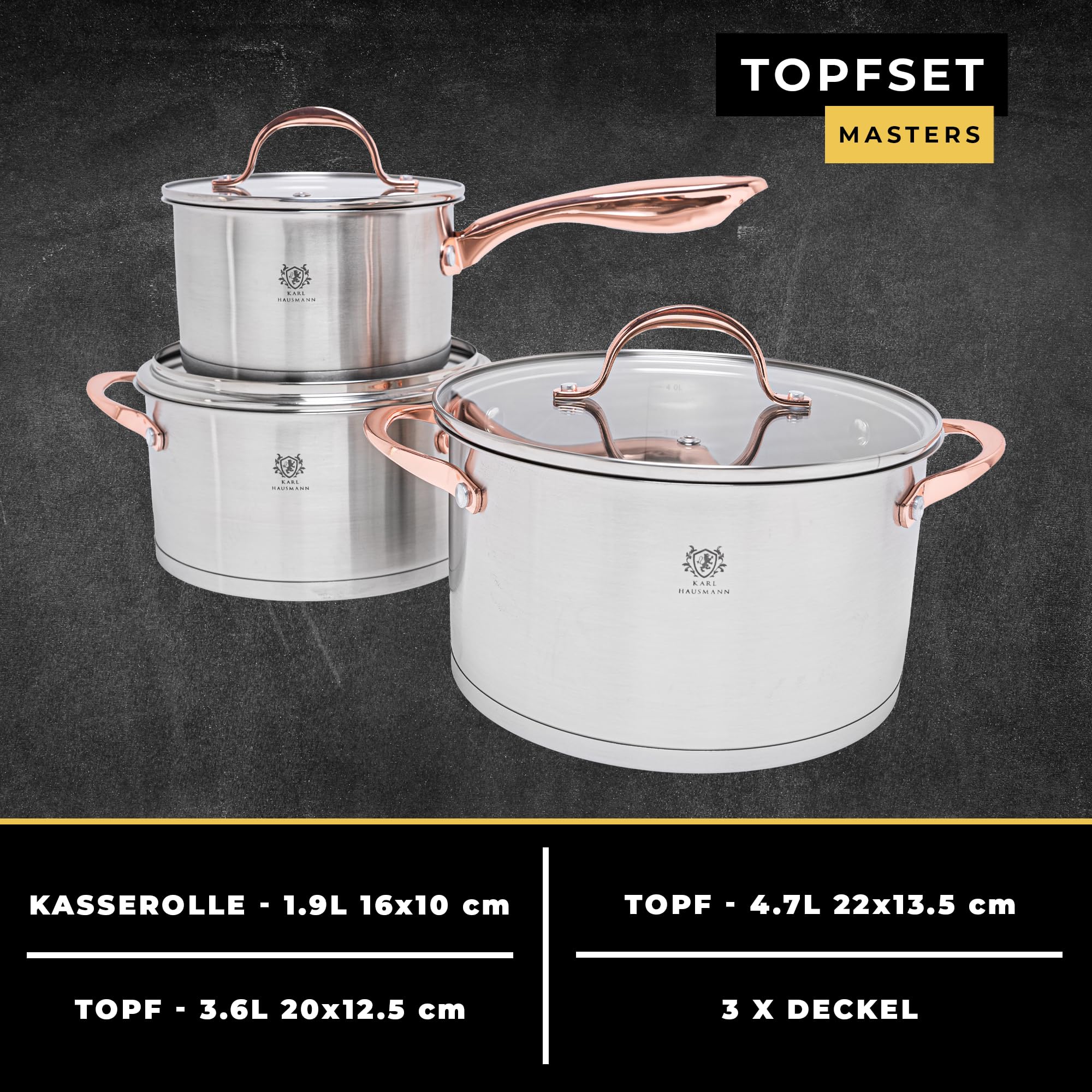 KARL HAUSMANN Topfset Induktion aus Edelstahl, 6-teilig, Kupferoptik