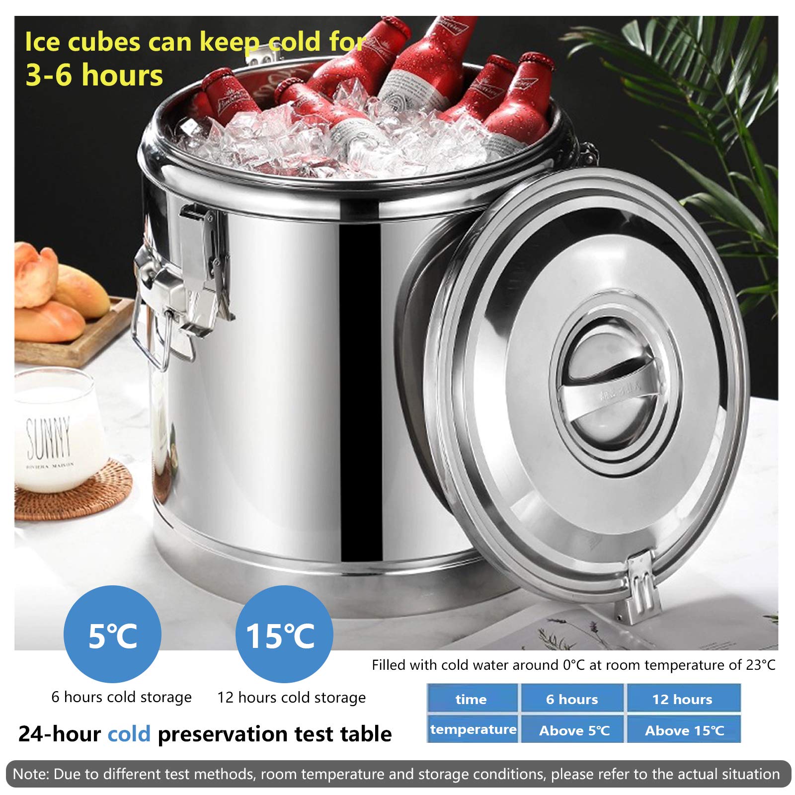 40L Edelstahl Thermobehälter,Profi Essen Thermobehälter für Kaffee Tee Oder | Transport Thermobehälter,Temperature Resistance: Within 200℃/392°F,1.85CM Dicke Dämmschicht,mit Ablasshahn Deckel Gummiring