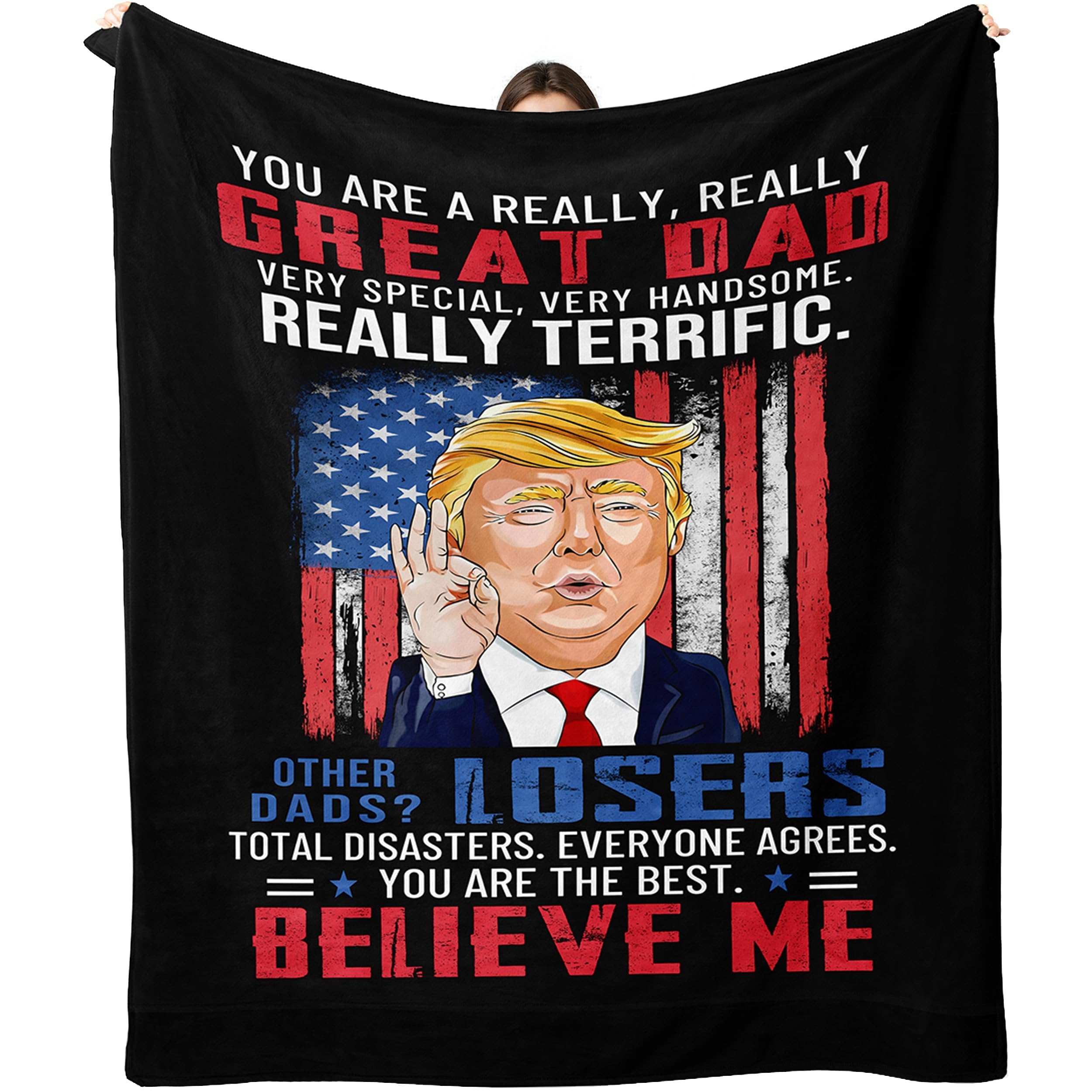 Best Dad Gifts for Birthday Fathers Day from Daughter Son, Funny Ideas Blanket for Dad Father Men Daddy Papa Him, to My Great Father Present Flannel Throw Blanket Black 50''×60''