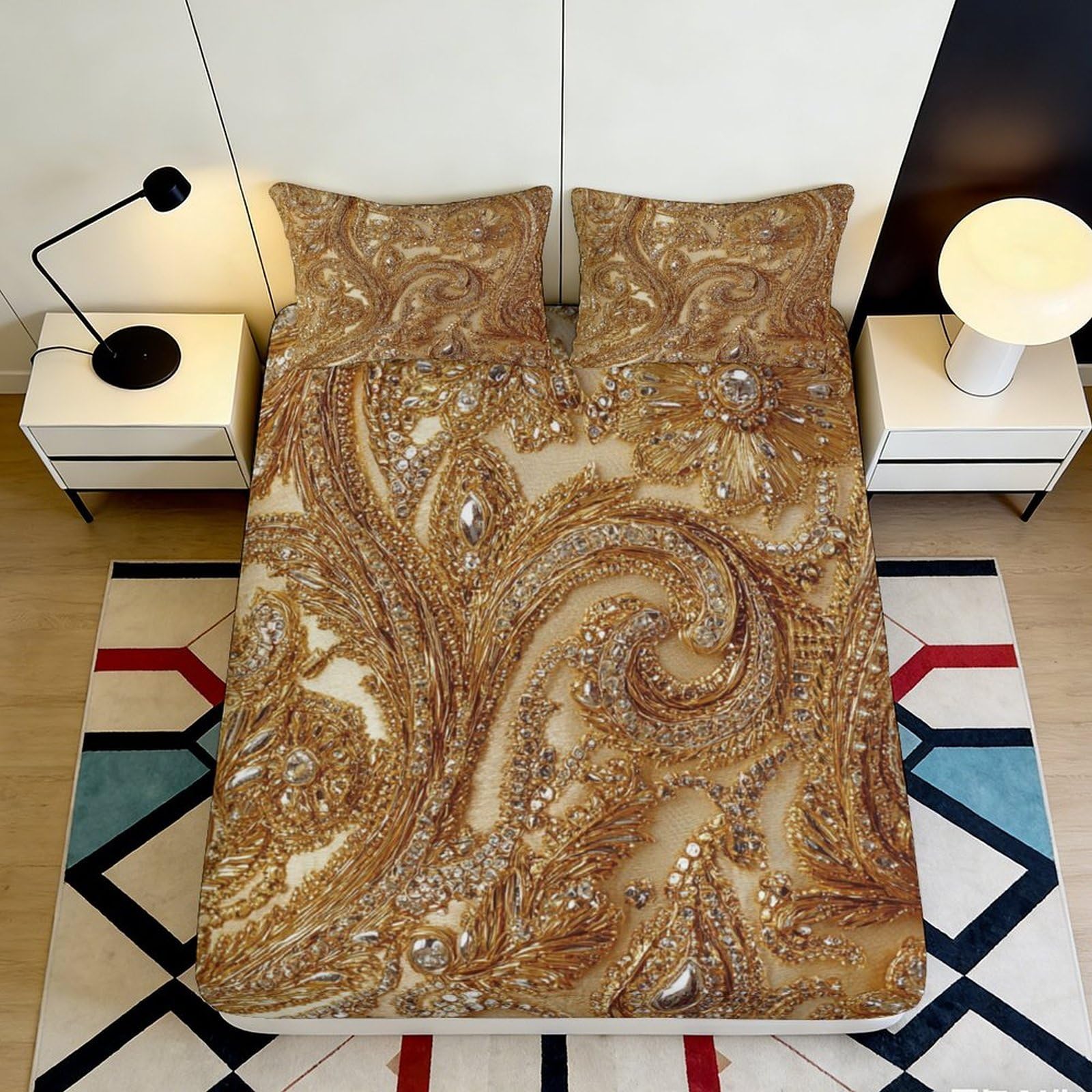 3D Printed Golden Marble Fitted Sheet Microfiber Soft Brown Swirl Mattress Cover for Bedroom Dorm Decor 90x200x25cm