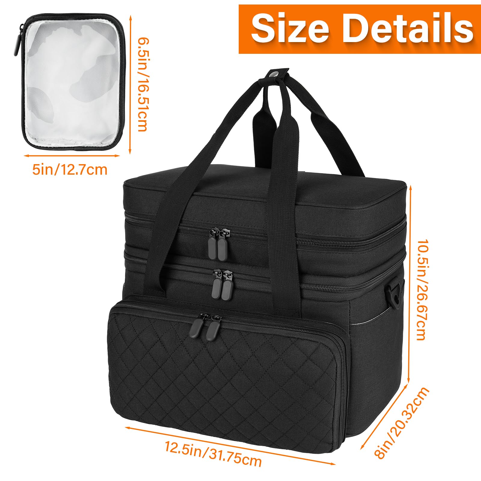 Nähzubehör Organizer Tasche mit Schultergurt – Doppellagige Näh-Aufbewahrung mit 2 herausnehmbaren Taschen – Große Reise-Nähbox für Nähbedarf & Werkzeuge (Schwarz, 30x20 cm)