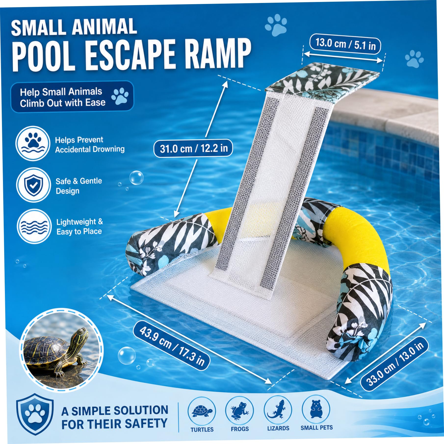 Entenrampe für Pool, Mesh-Pool, Tierfluchtrampe und Blattskimmer, Doppelfunktion für Frösche, Vögel, Enten, Eidechsen und mehr