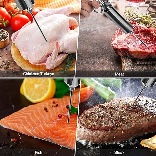 Miniatura 2 de Kizs Kit de jeringa para inyector de carne con agujas de inyector de marinada, kit para ahumador de parrilla de barbacoa, 2 onzas de gran capacidad,