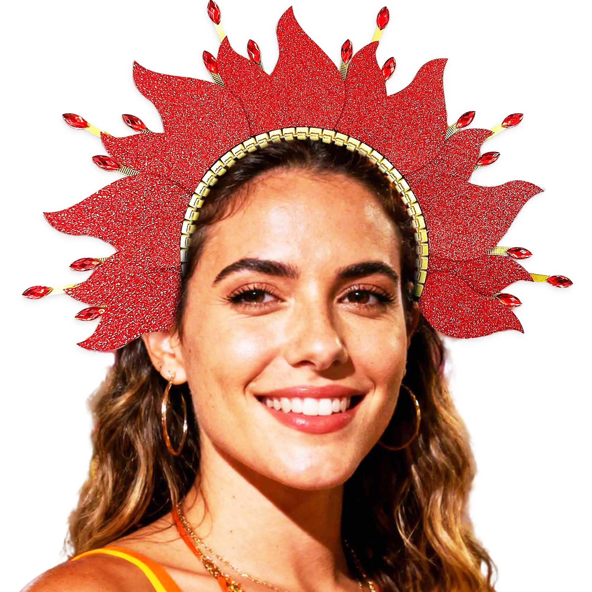 BACH AND BOUJEE Fire Flame Headpiece Sun Halo Crown Headband Carnival Accessories Headdress Mardi Gras Rave Festival for Women Costume Supplies - Image 9