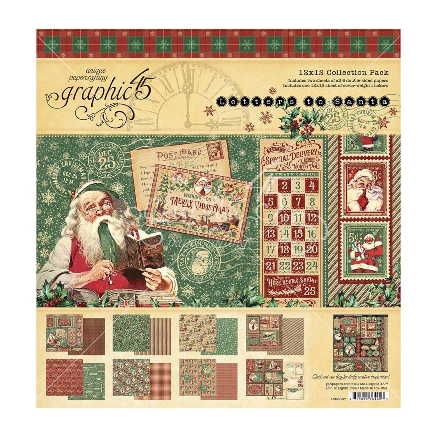 Graphic 45 Collection Pack 12"X12"-Letters to Santa W/Stickers