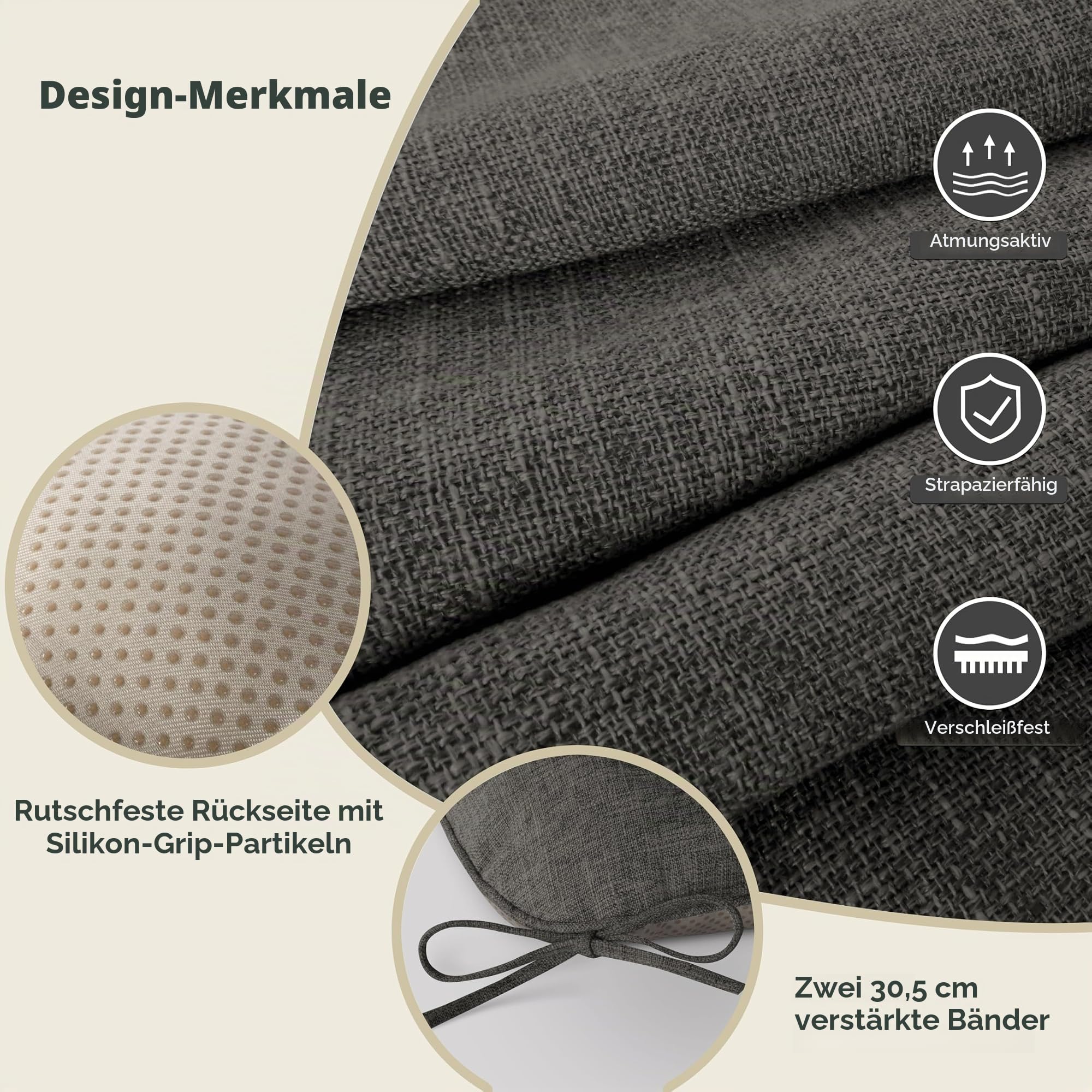AddGrace 4er Set Sitzkissen 40 x 40cm Weiche Stuhlkissen mit 10cm Hochwertiger Polsterung für Innenbereich Küche oder Esszimmer,Dunkelgrau