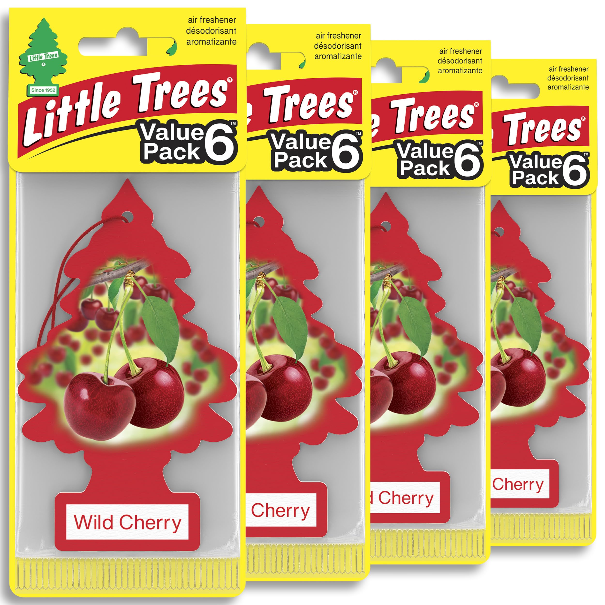 LITTLE TREES Car Air Freshener | Hanging Tree Provides Long Lasting Scent for Auto and Home | 24 Air Fresheners |Wild Cherry Wild Cherry 4 Count (Pack of 6)