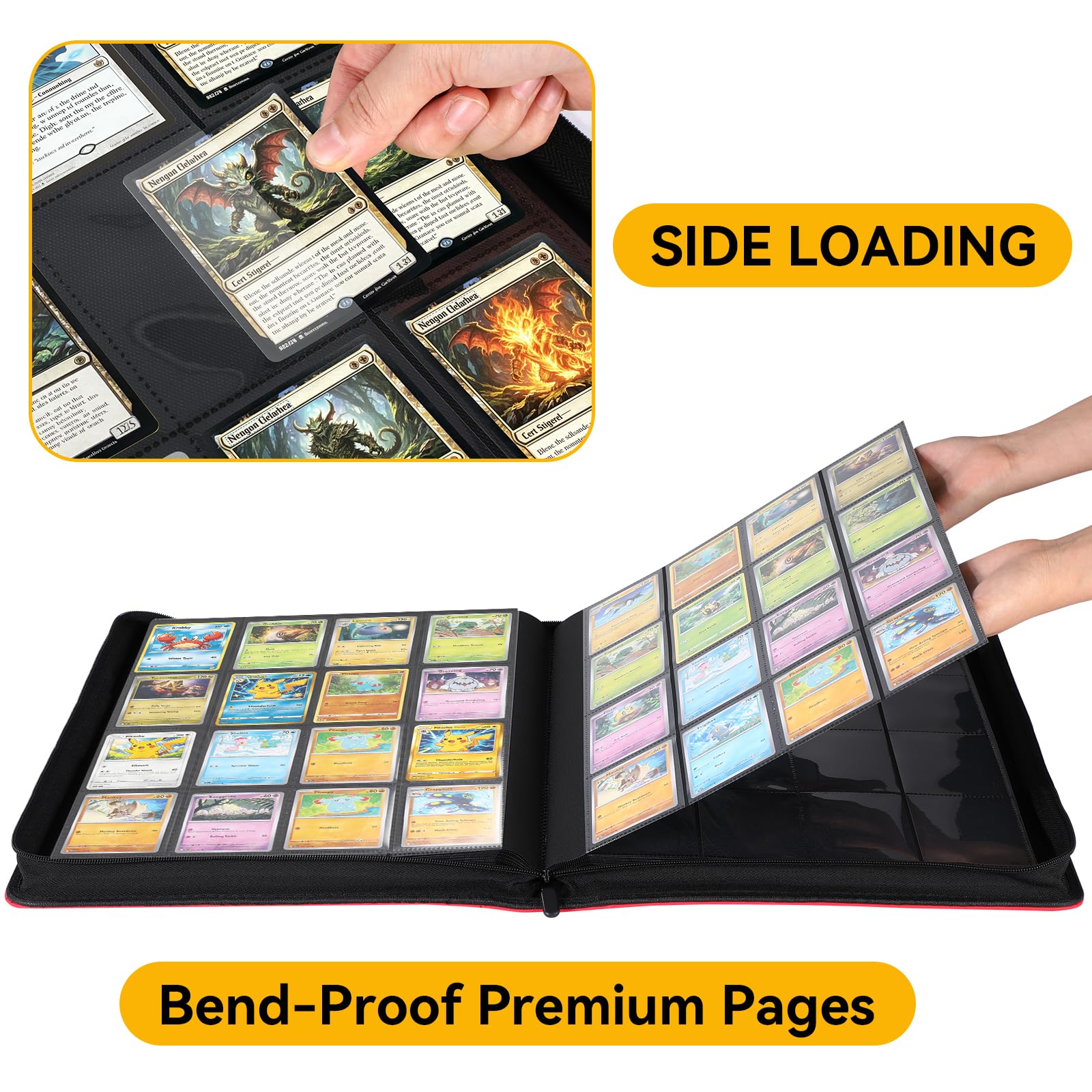 Carpeta de tarjetas de 16 bolsillos para 1280 tarjetas, carpeta de tarjetas coleccionables de Pokedex roja, álbum de tarjetas para MTG, TCG, tarjetas deportivas