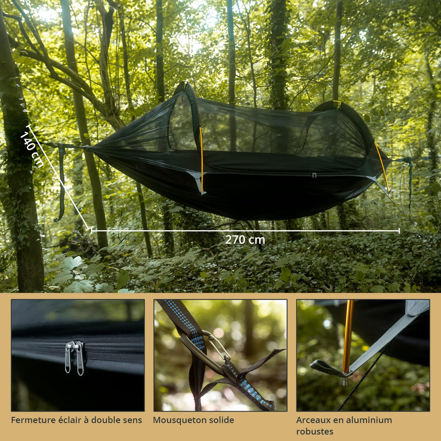 Skandika Tente hamac Rian | Hamac Outdoor avec moustiquaire, Max 200 kg, ultraléger, Nylon, Tente 1 Personne, Respirant, kit de Suspension pour Arbre | Hamac de Voyage randonnée, Trekking, Camping
